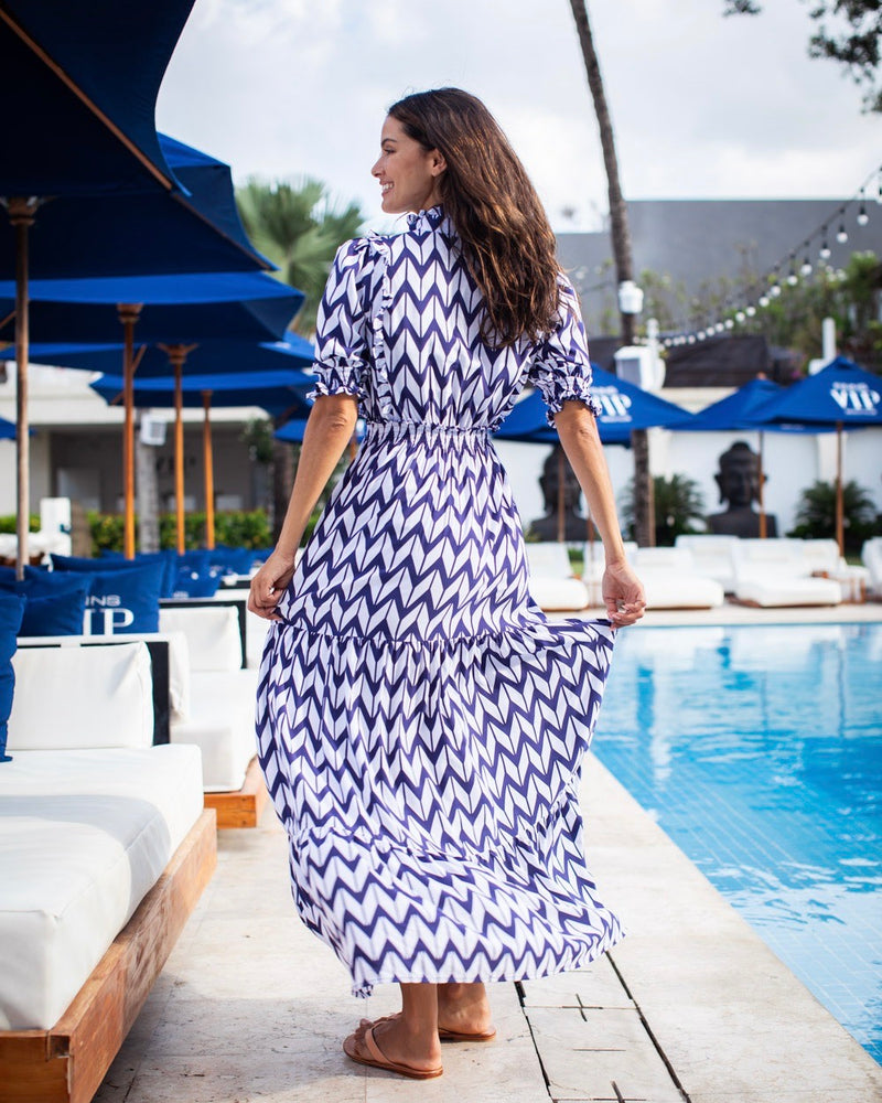 Jo Dress - Navy Chevron