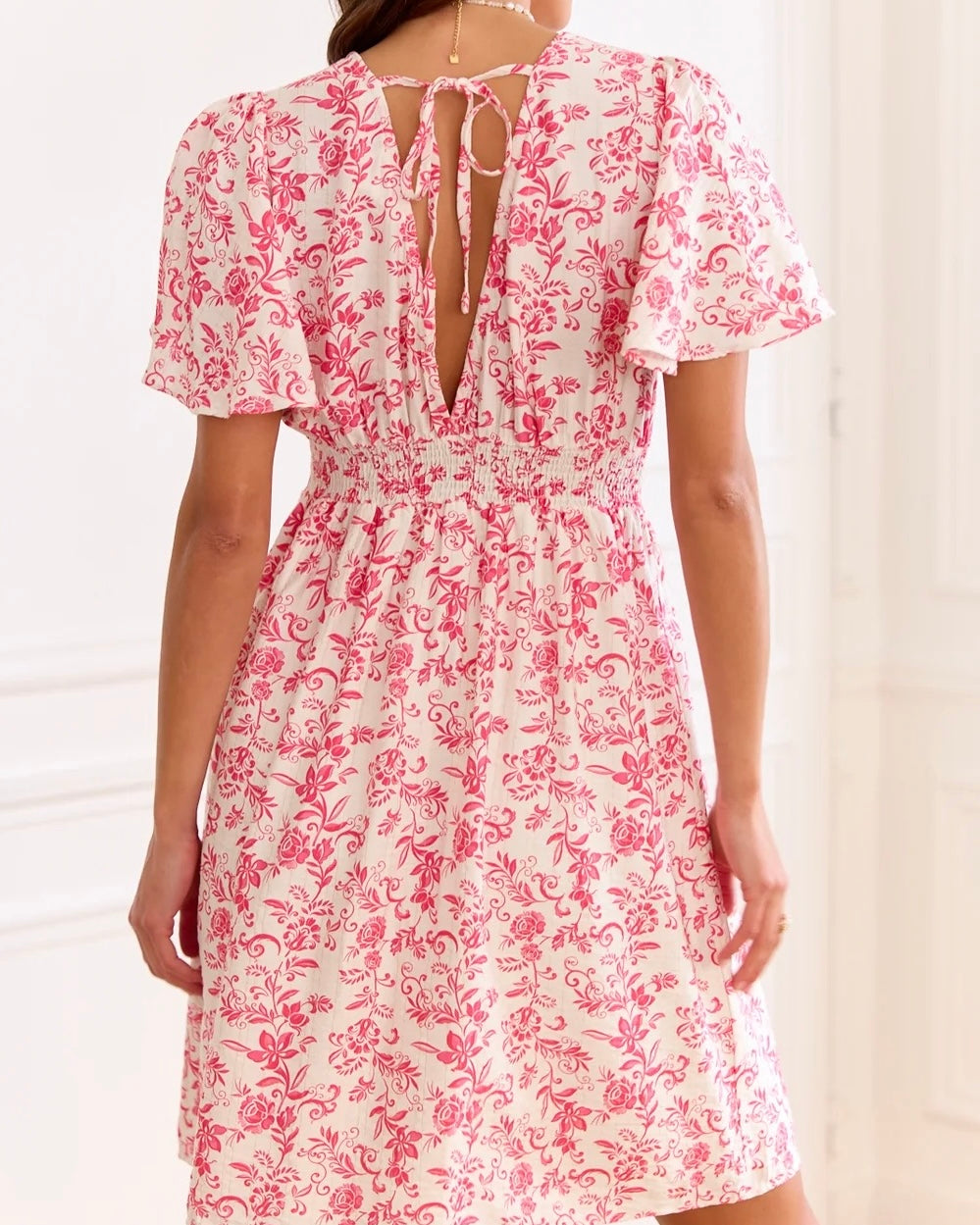 Juliette Short Dress - Fuchsia Flower