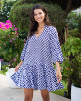 Kora Dress - Navy Trellis