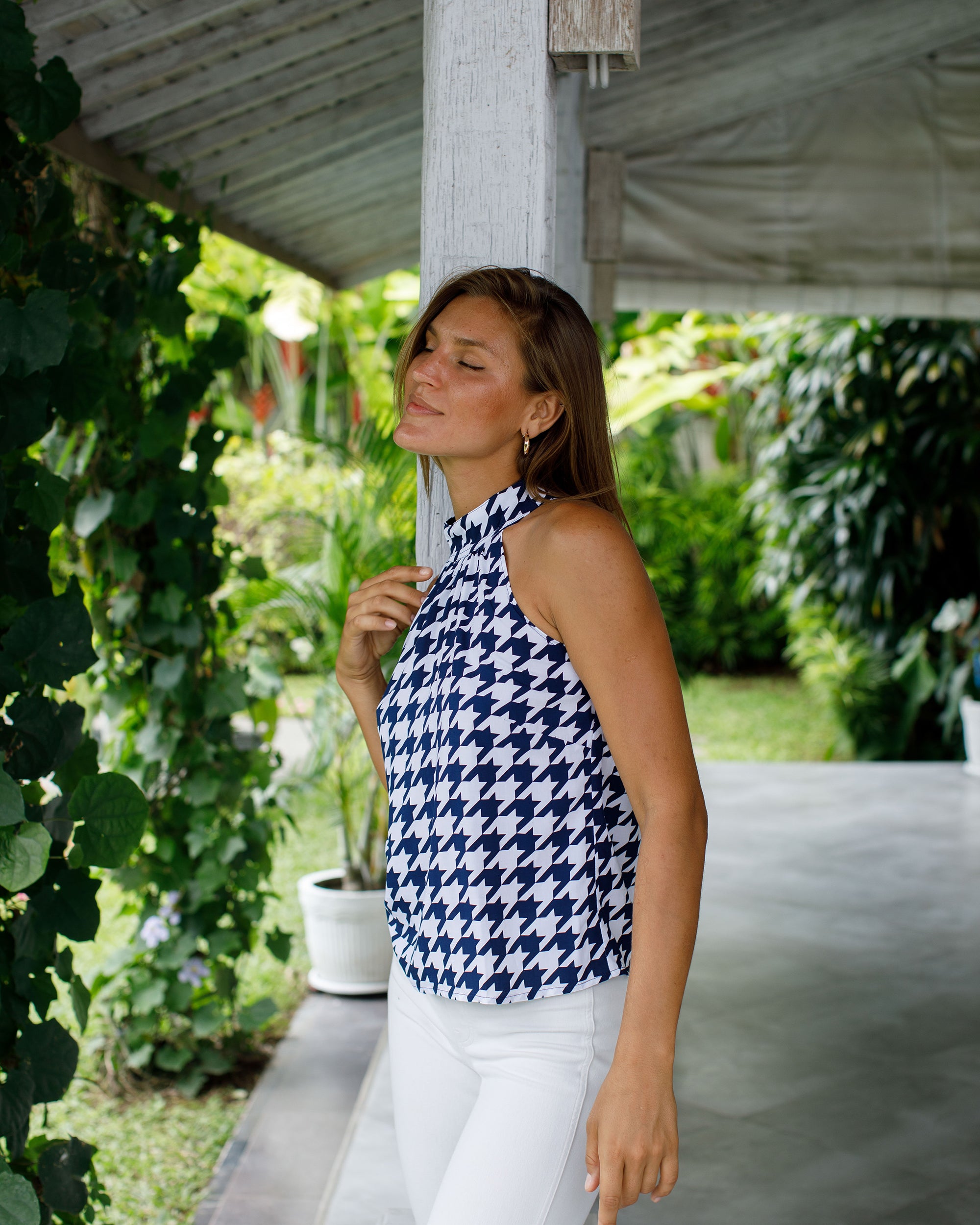 Lana Top - Navy/White Houndstooth