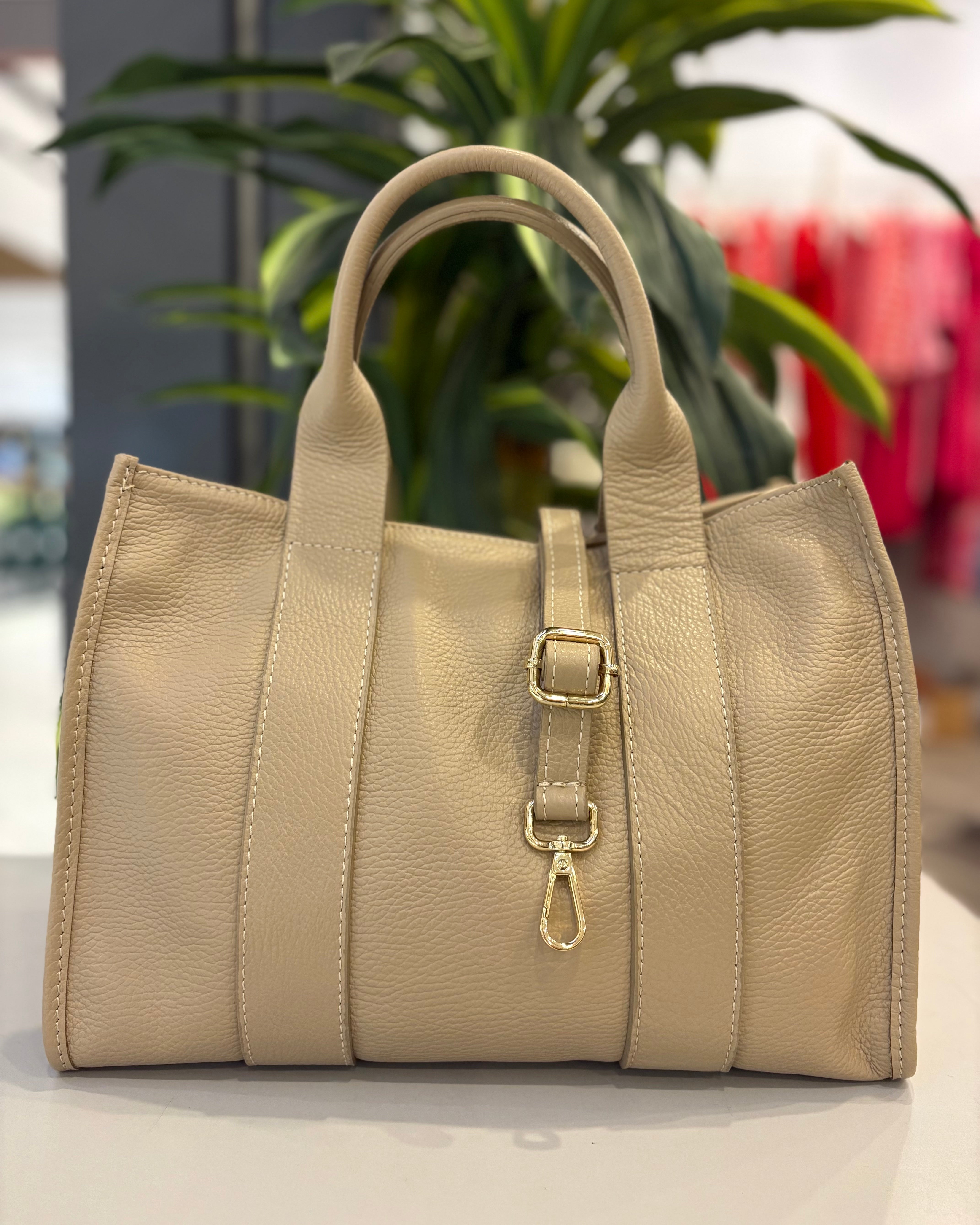 Large Chiavari Leather Bag - Beige