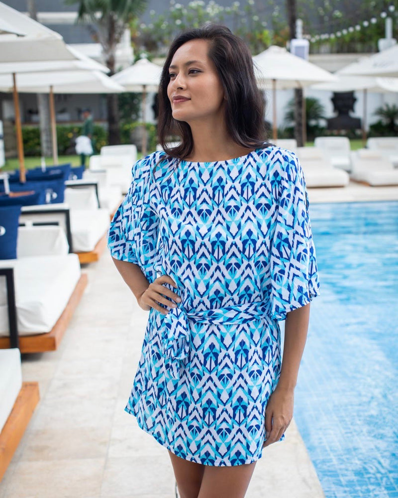 Lola Dress - Aqua Cobalt Ikat