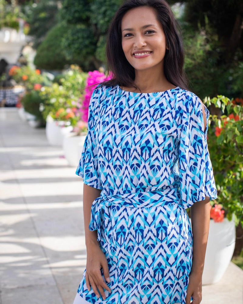 Lola Dress - Aqua Cobalt Ikat
