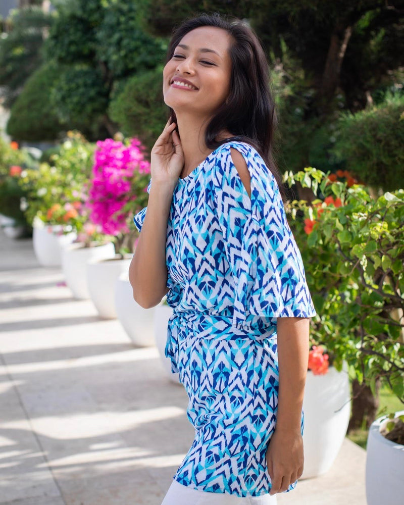 Lola Dress - Aqua Cobalt Ikat