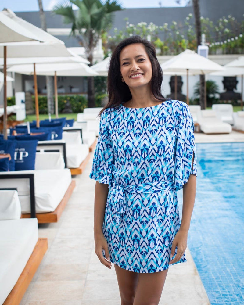 Lola Dress - Aqua Cobalt Ikat