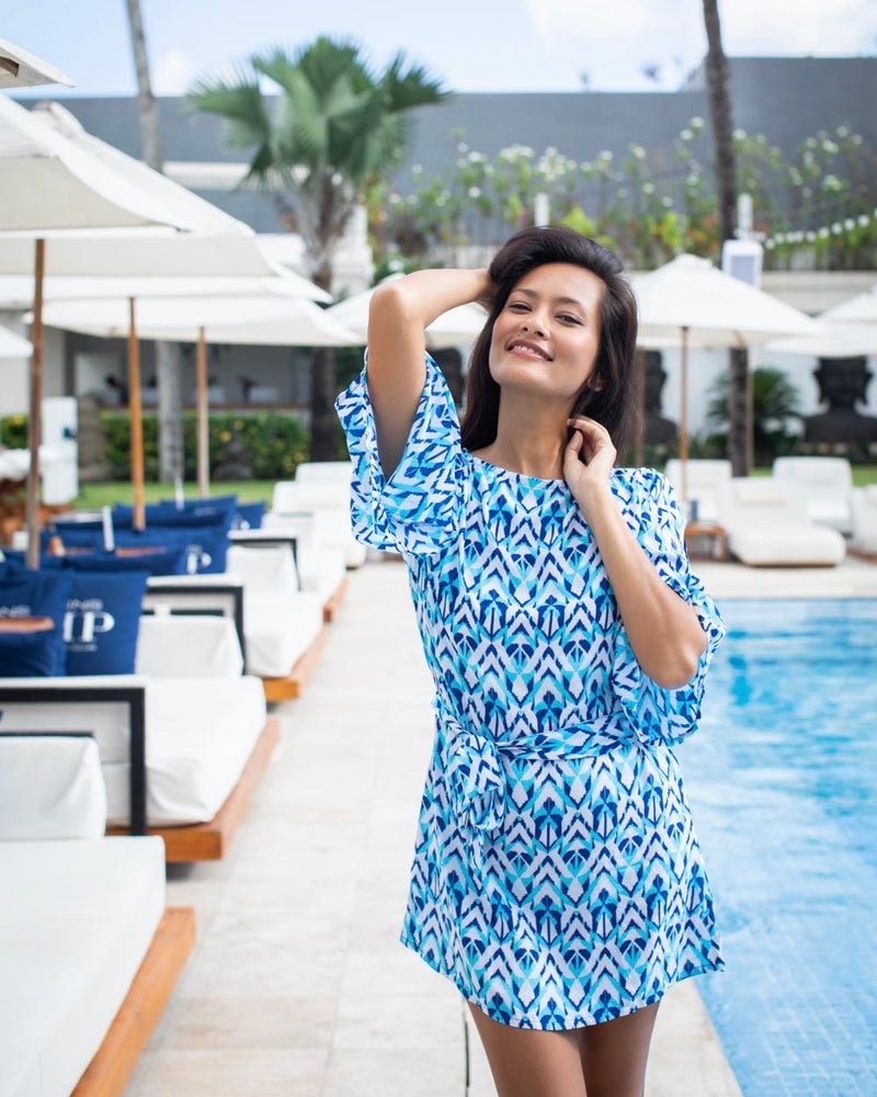 Lola Dress - Aqua Cobalt Ikat
