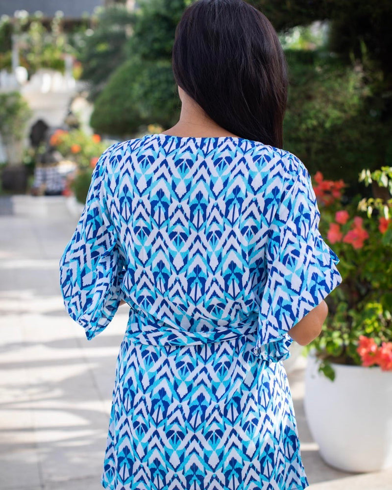 Lola Dress - Aqua Cobalt Ikat