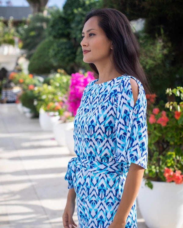 Lola Dress - Aqua Cobalt Ikat