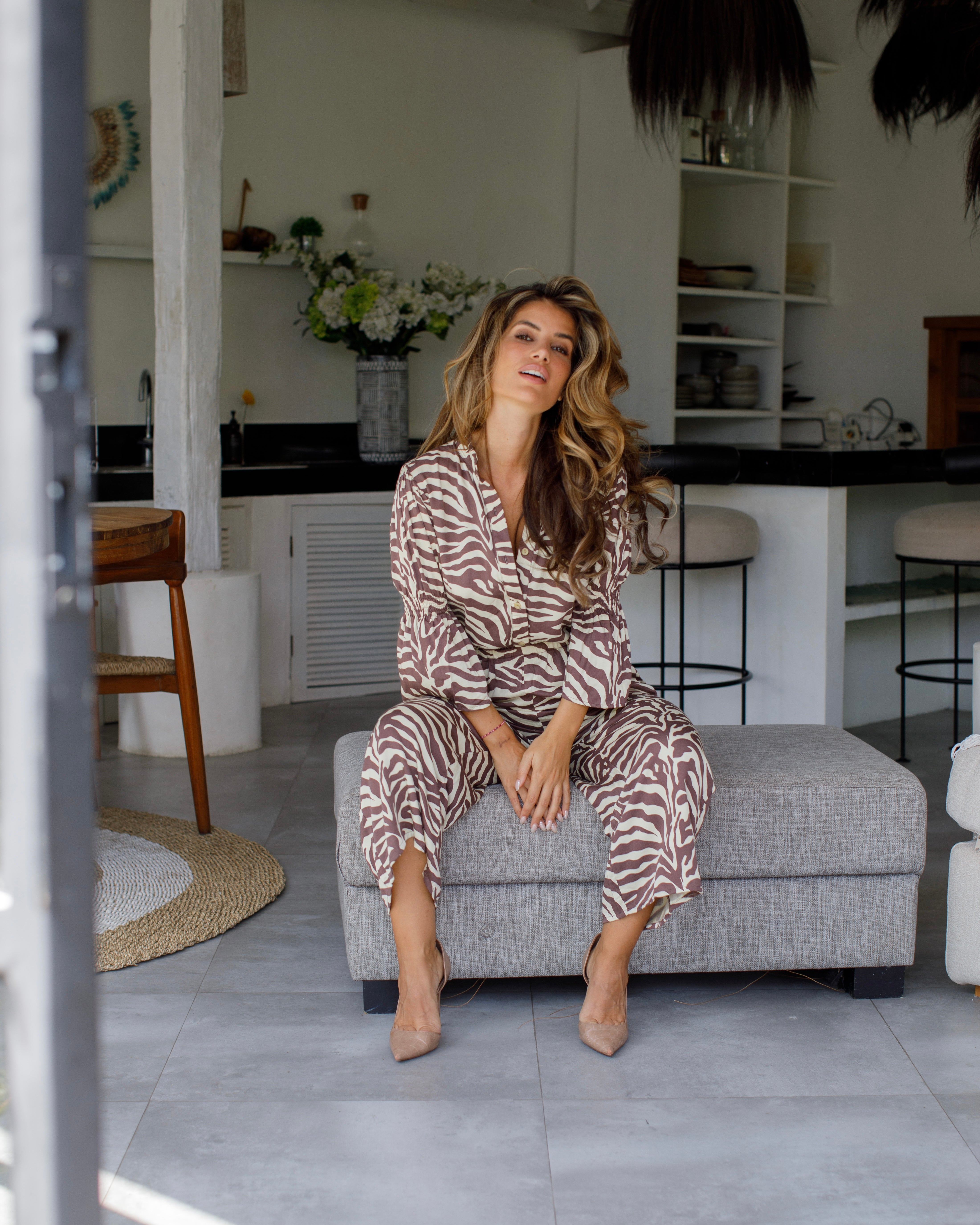 London Jumpsuit - Coffee/Caramel Zebra Bamboo
