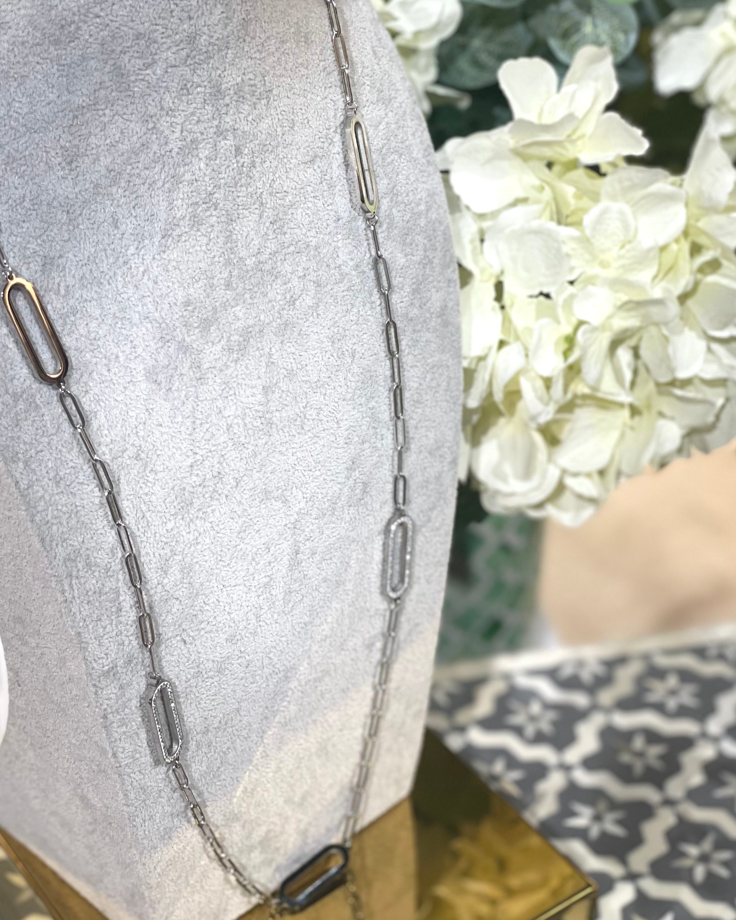 Marta - Diamante Silver Chain Long Necklace