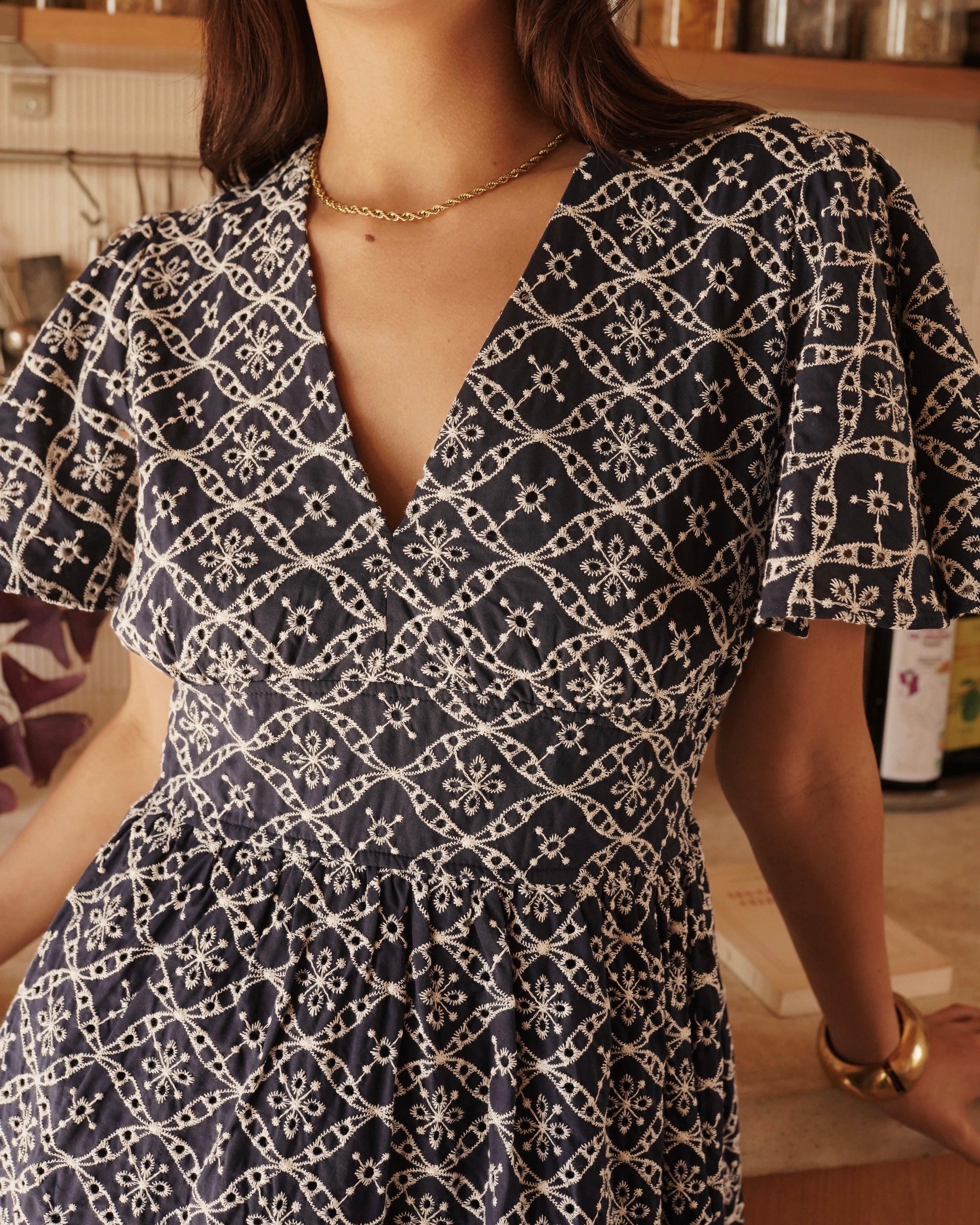 Margaux Dress - Navy/White Embroidery