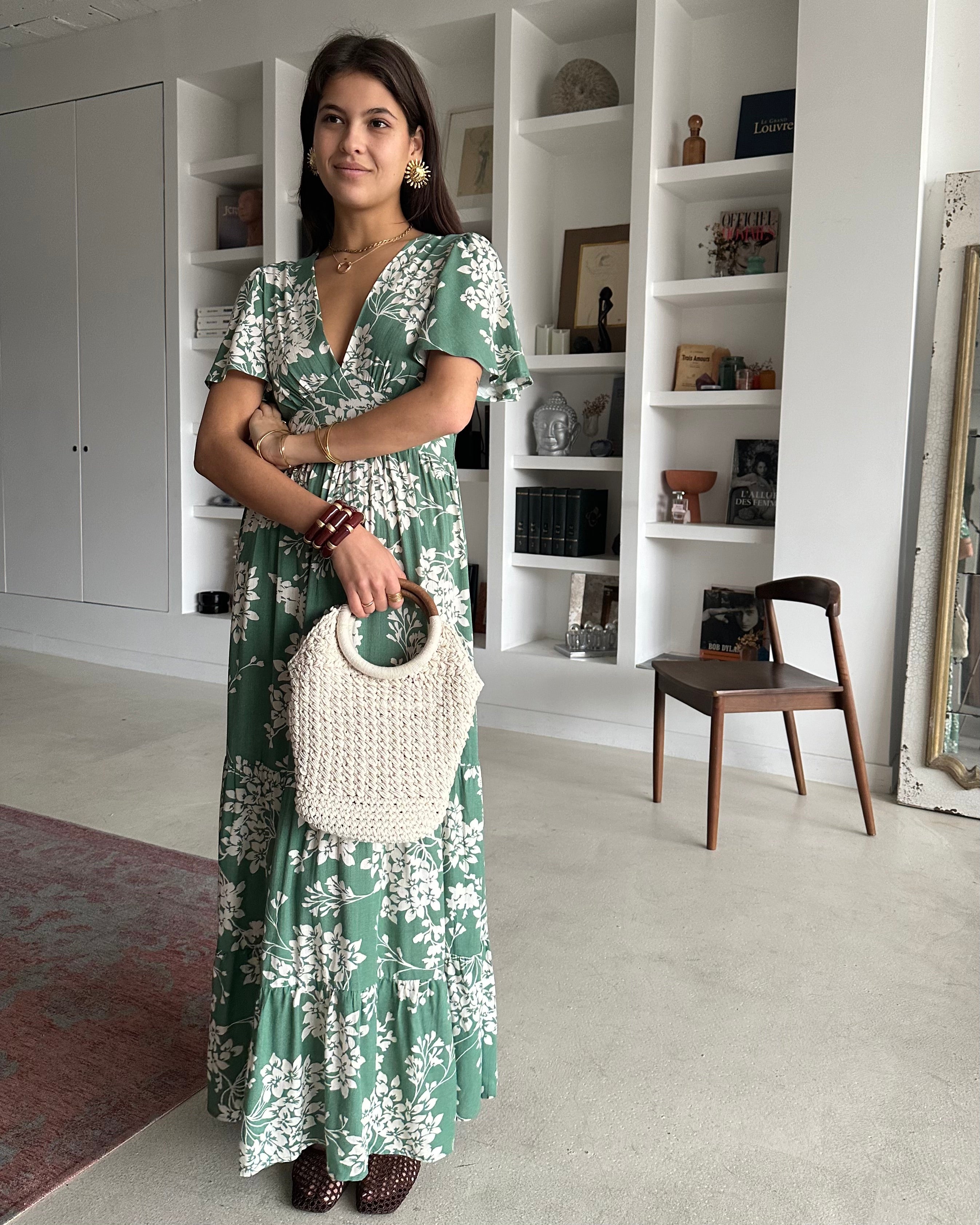 Juliette Dress - Green/White Floral
