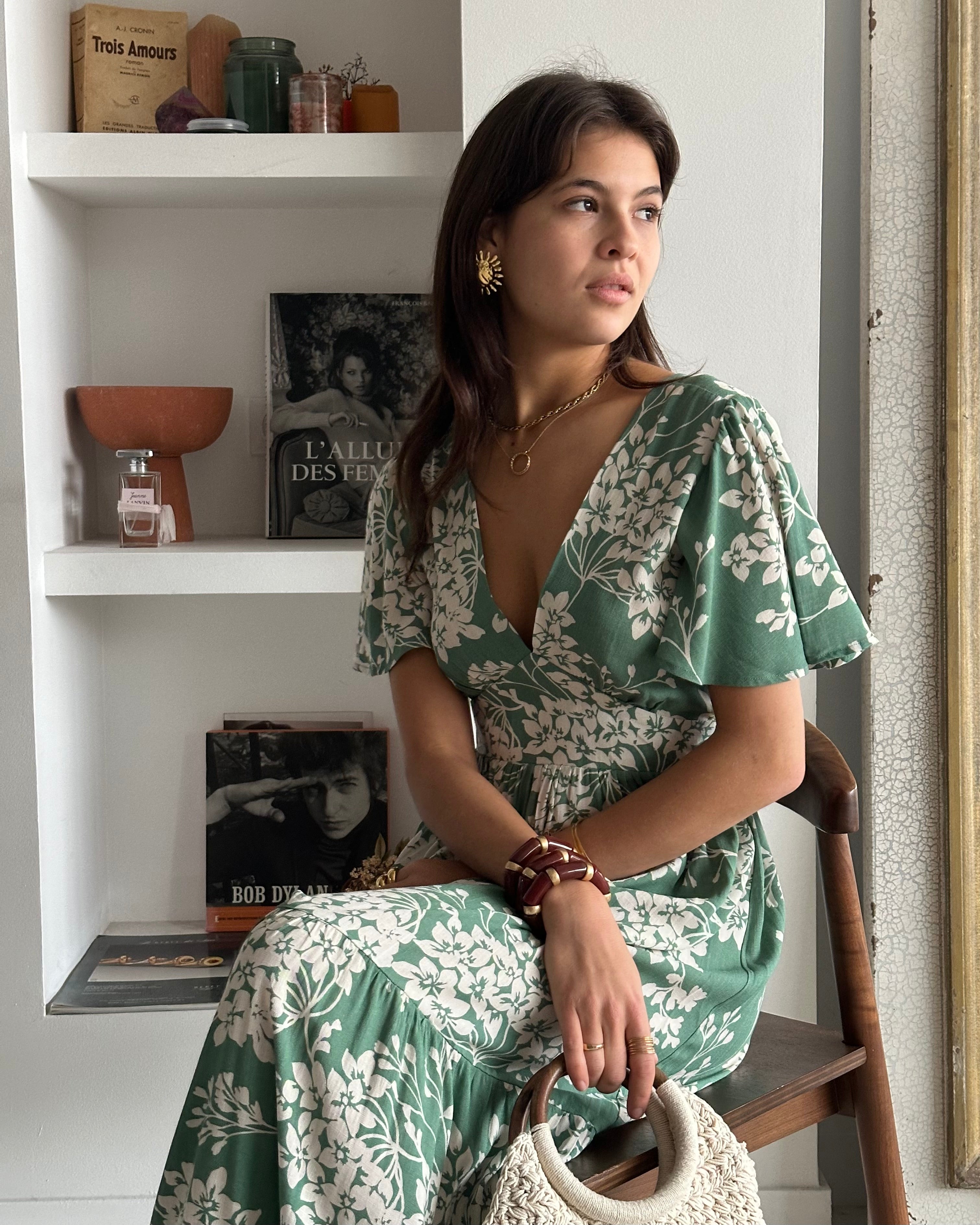 Juliette Dress - Green/White Floral