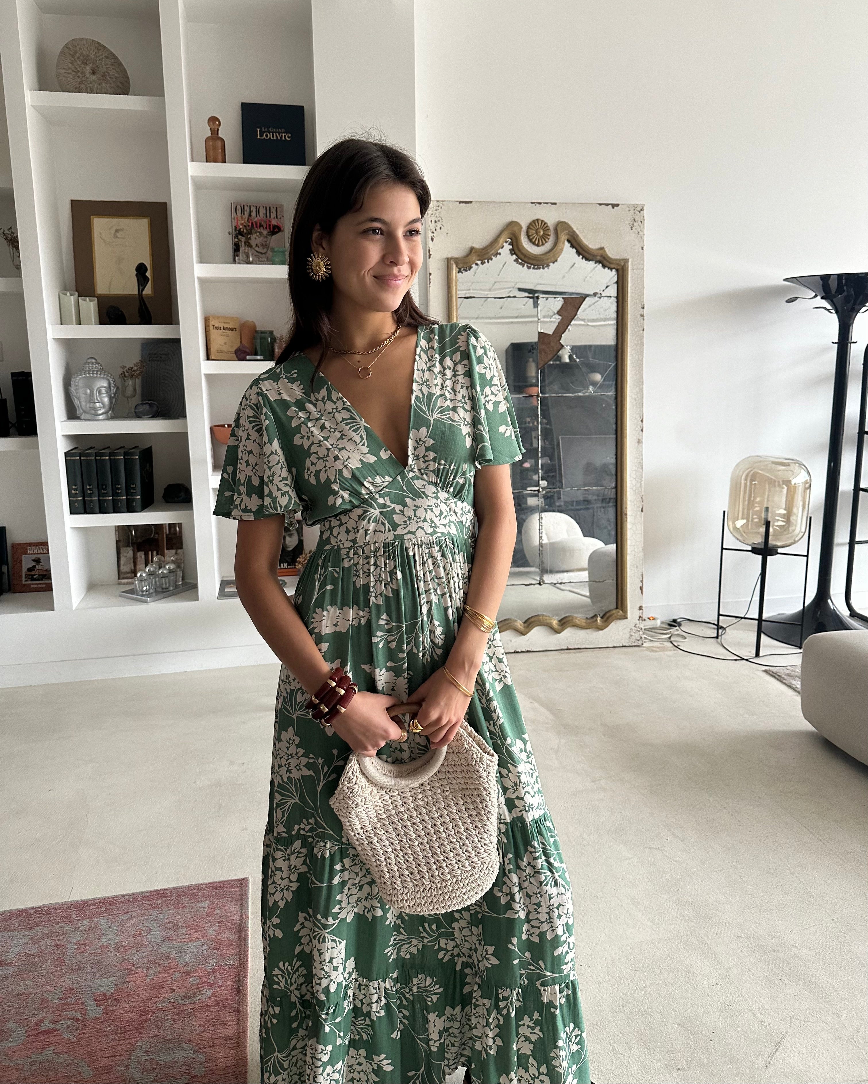Juliette Dress - Green/White Floral