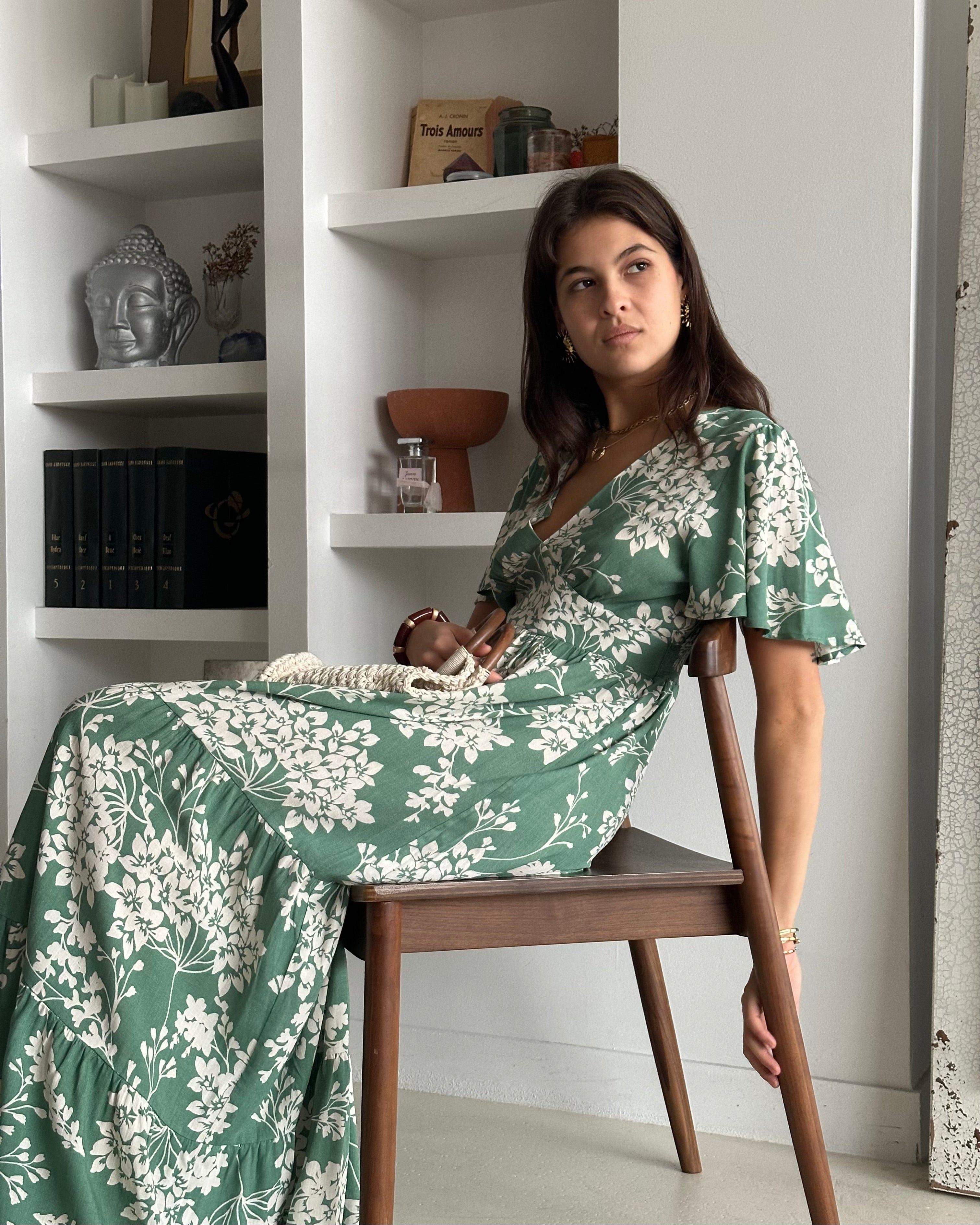 Juliette Dress - Green/White Floral