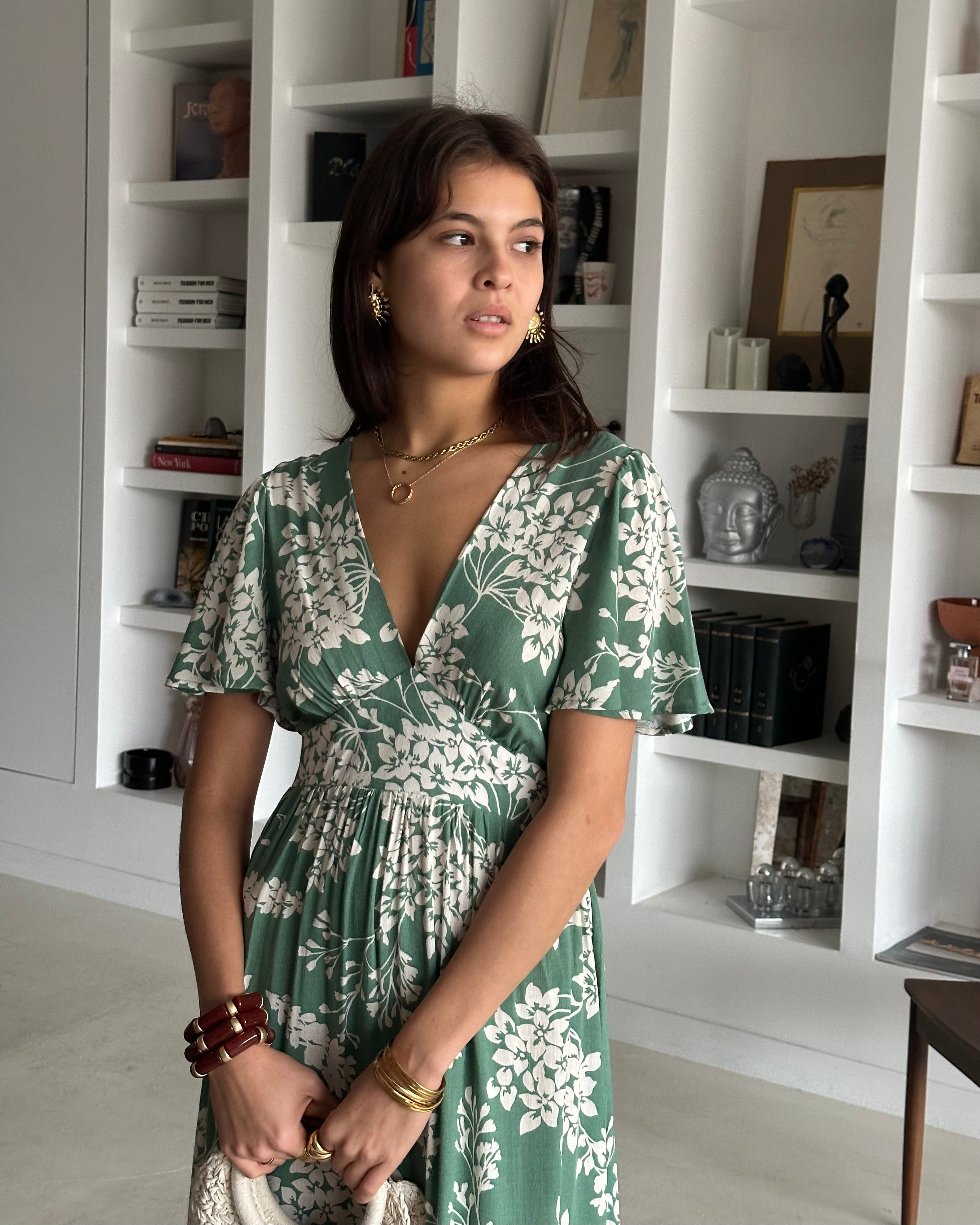 Juliette Dress - Green/White Floral