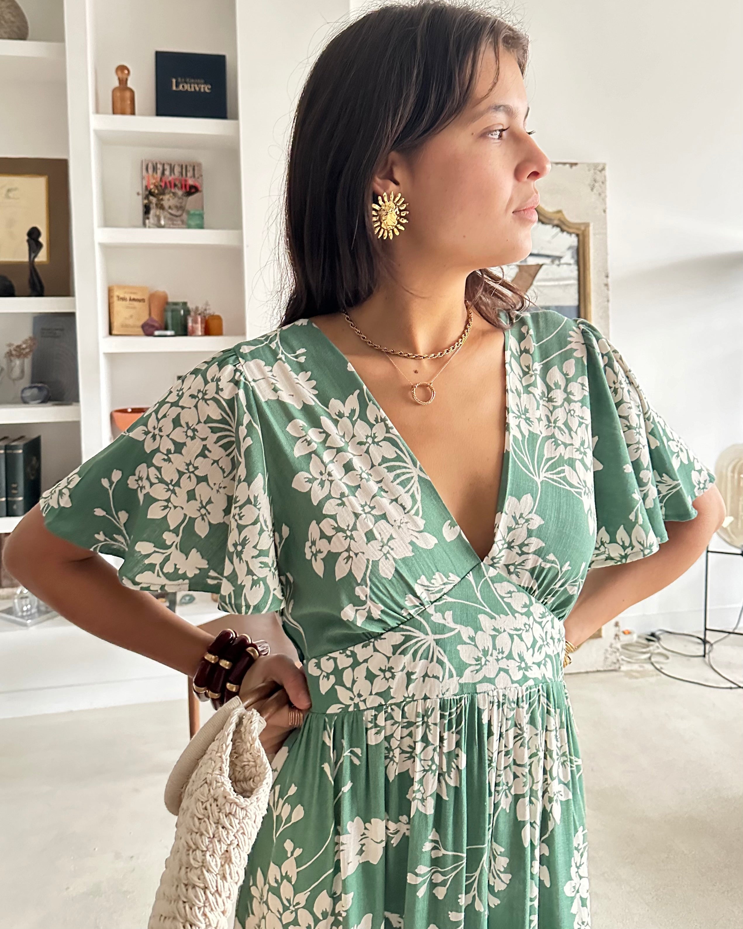 Juliette Dress - Green/White Floral