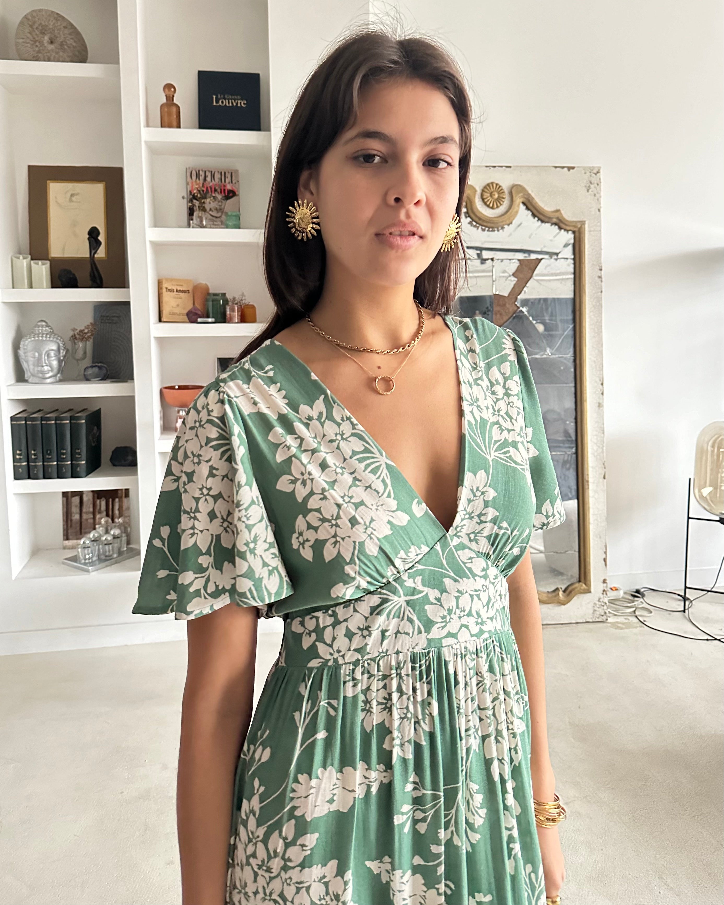 Juliette Dress - Green/White Floral