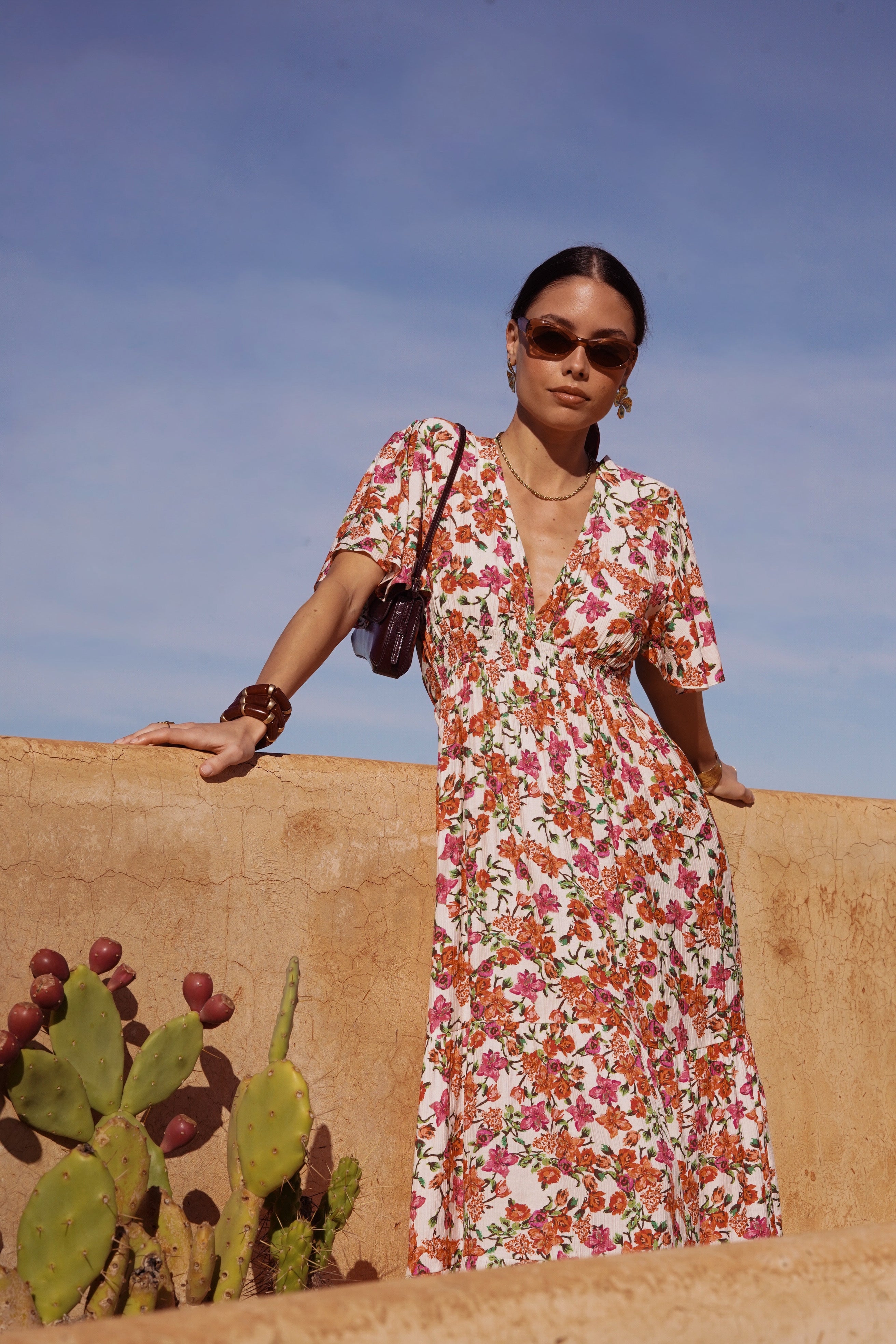Juliette Dress - Orange/Fuchsia Twig