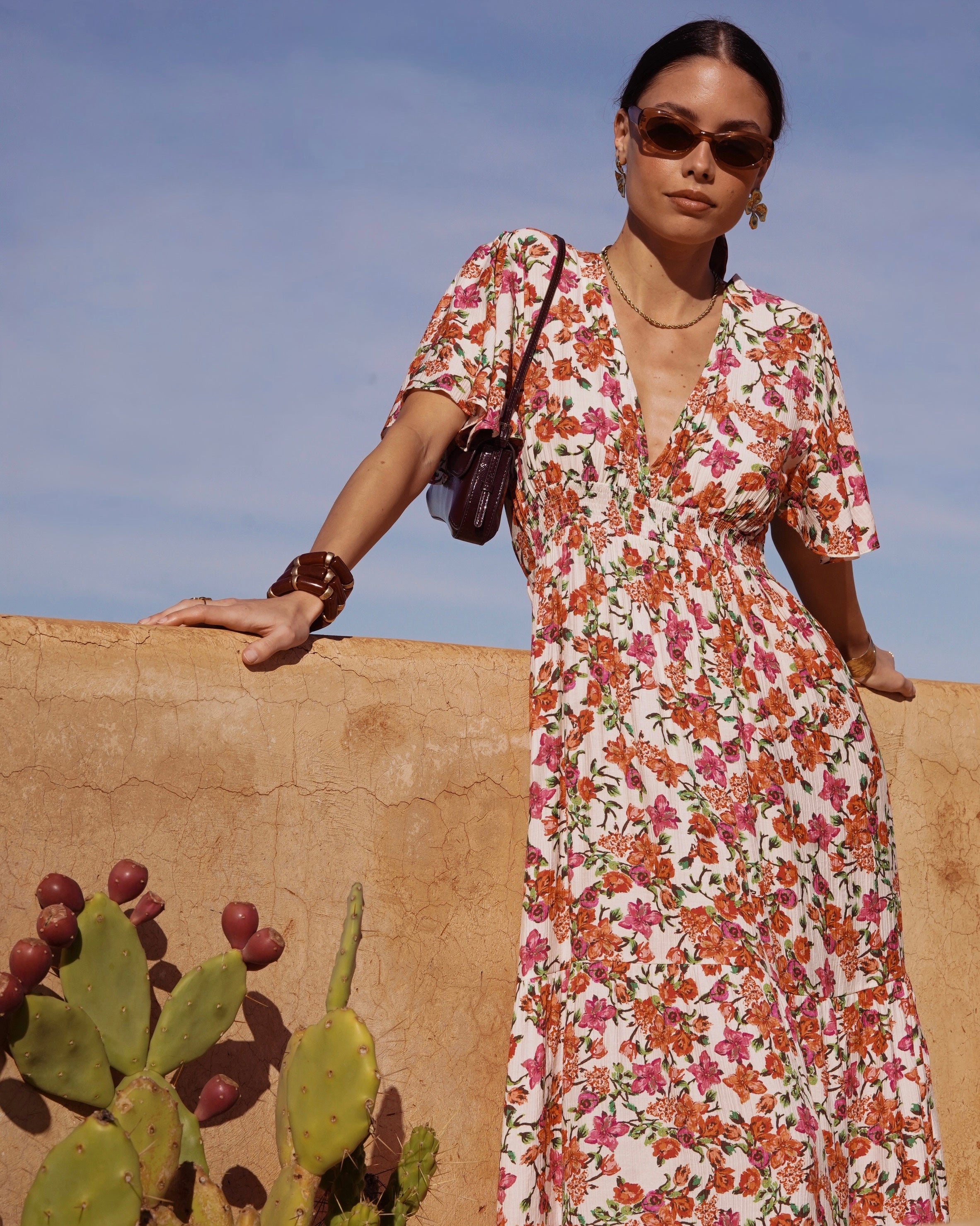 Juliette Dress - Orange/Fuchsia Twig