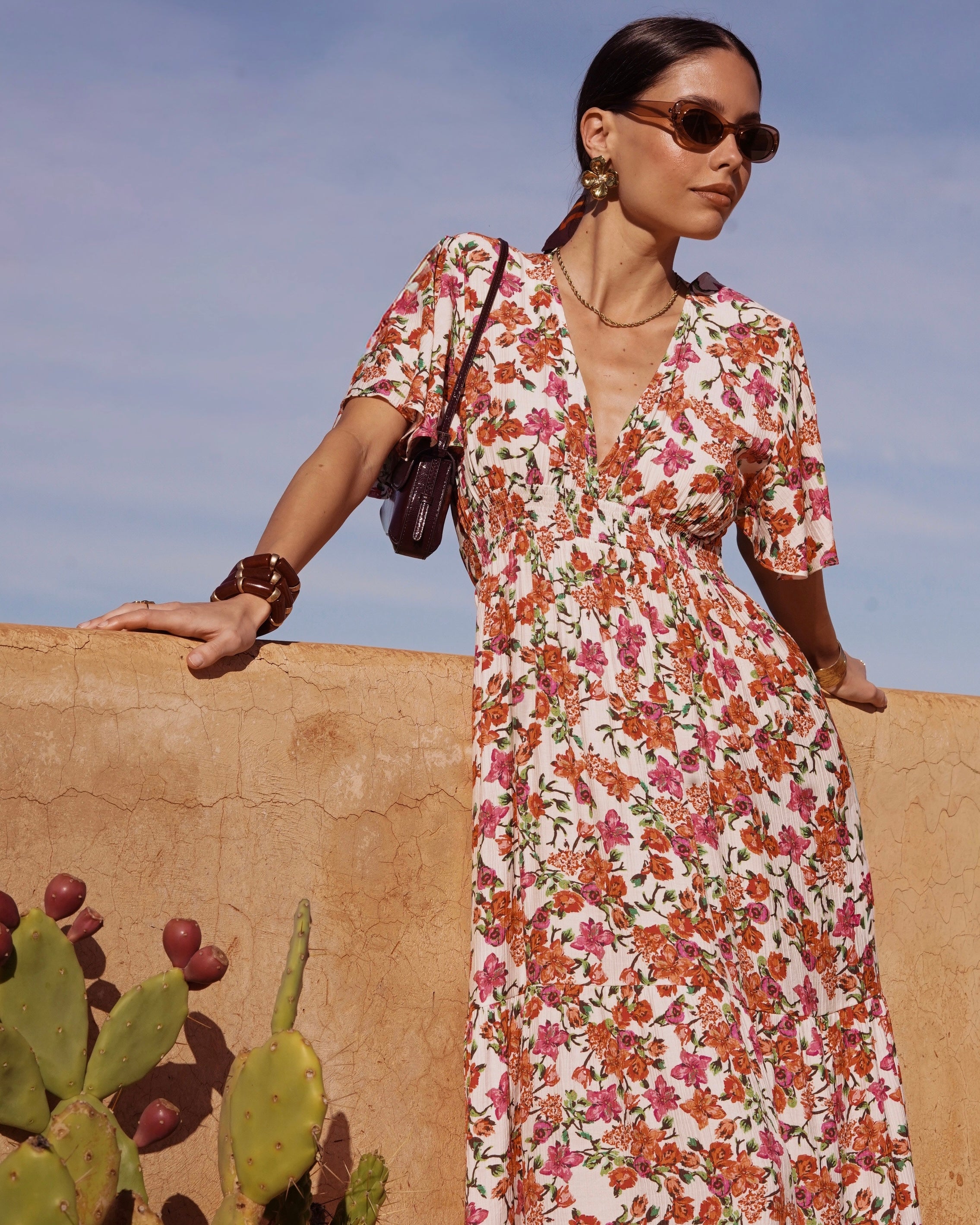 Juliette Dress - Orange/Fuchsia Twig
