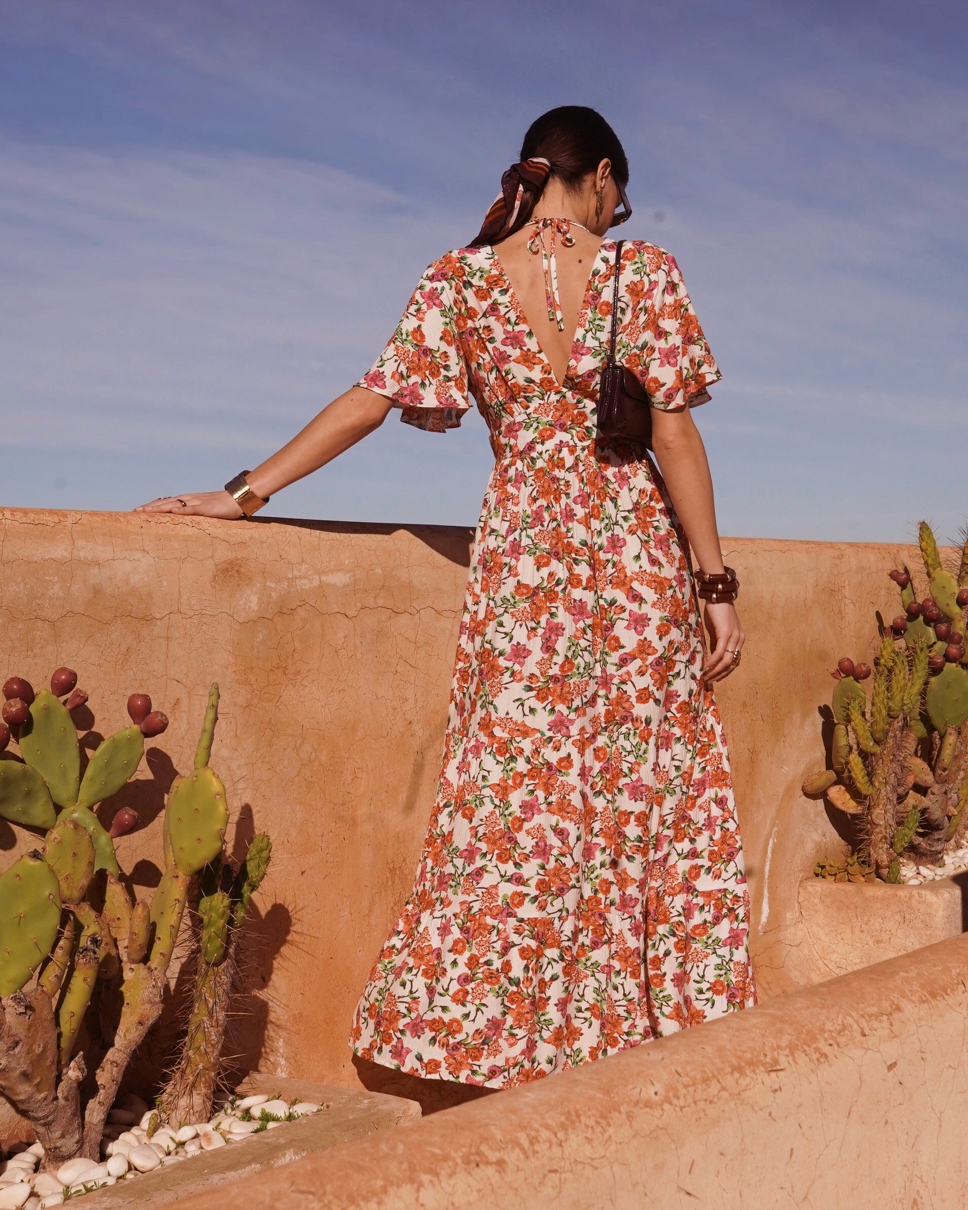 Juliette Dress - Orange/Fuchsia Twig