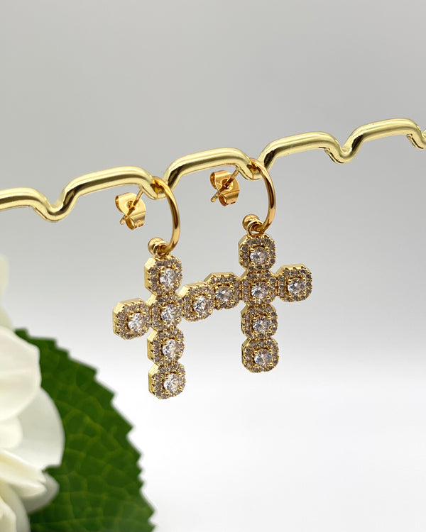 Madonna - Diamante Cross Earrings