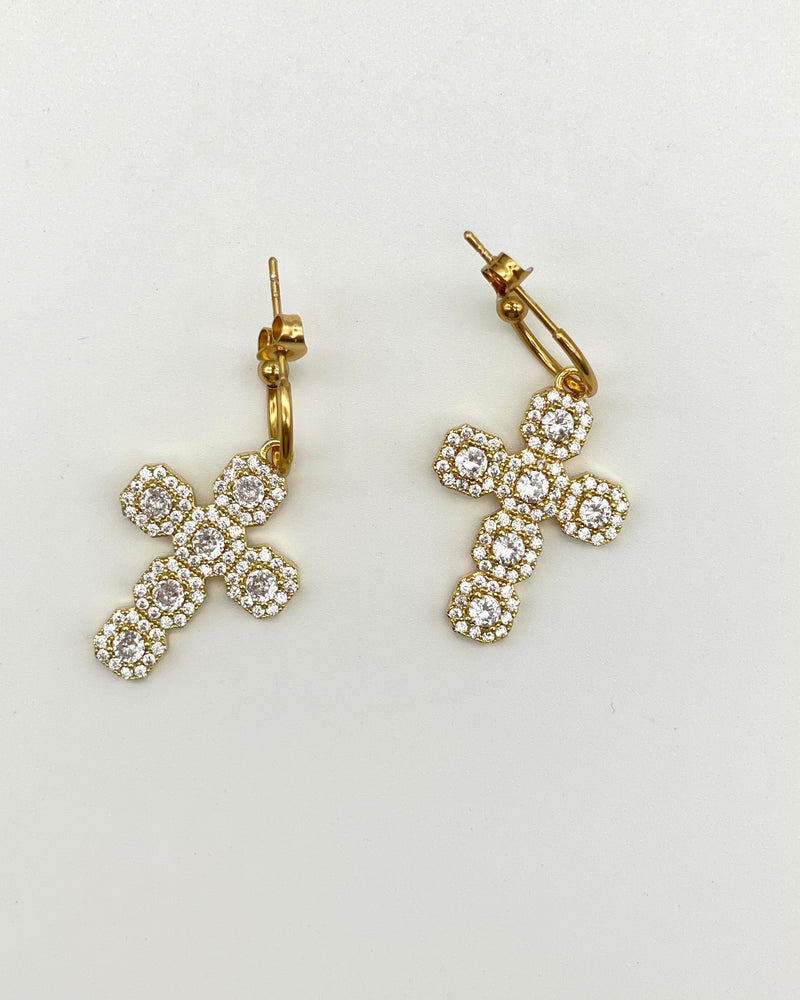 Madonna - Diamante Cross Earrings