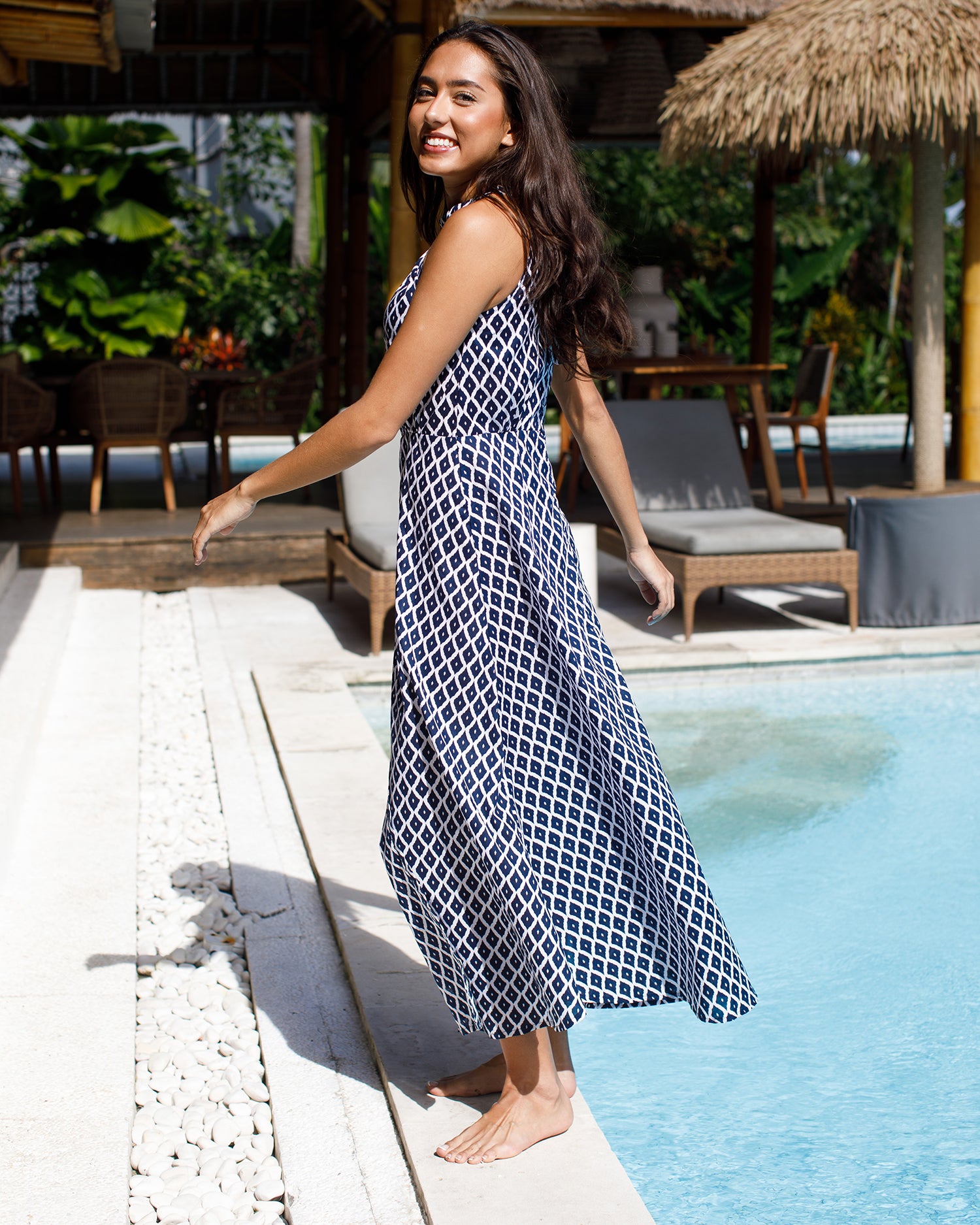 Metis Dress - Navy Trellis Cotton