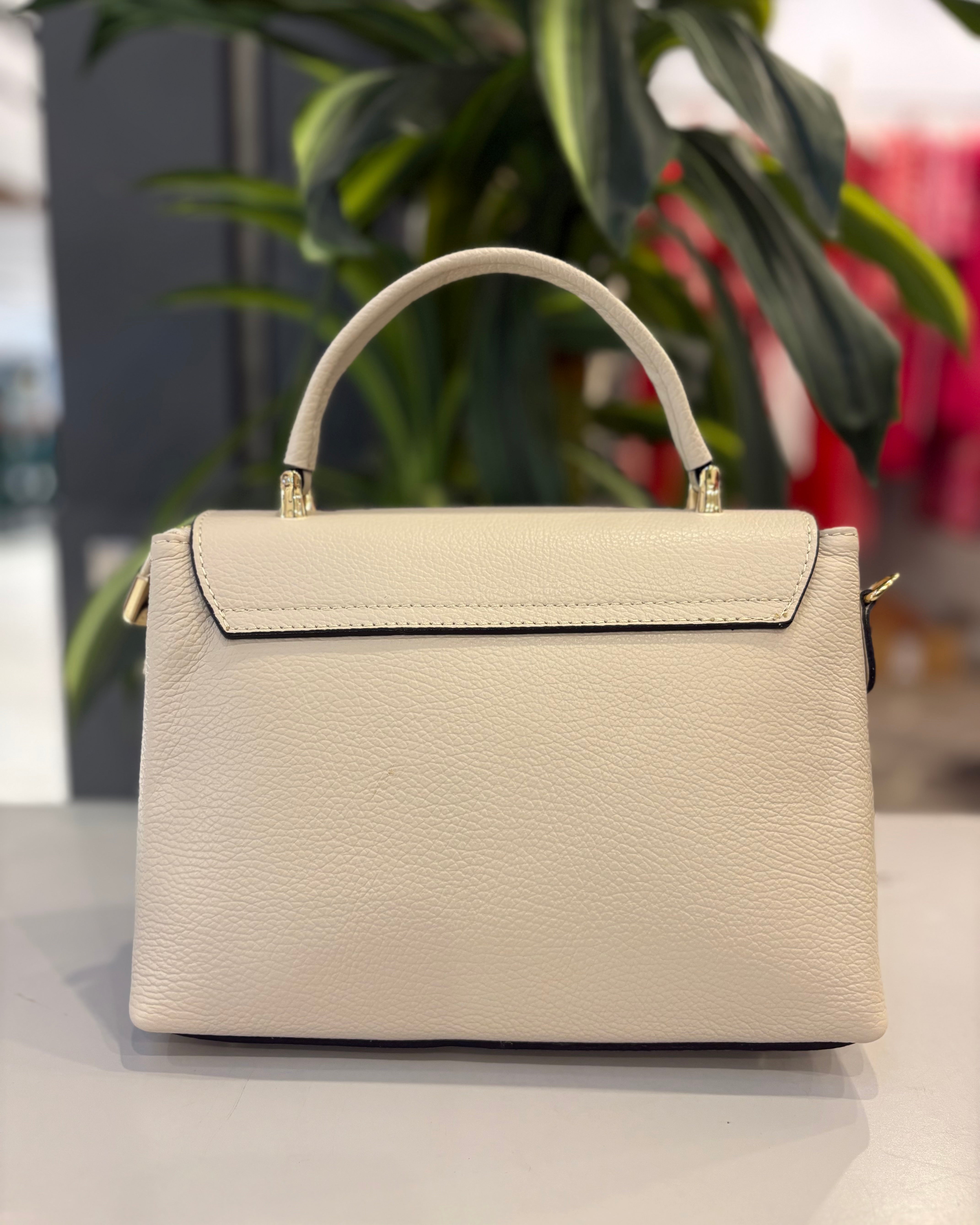 Mazzarino Leather Top Handle/Cross Body Messenger Bag - Cream