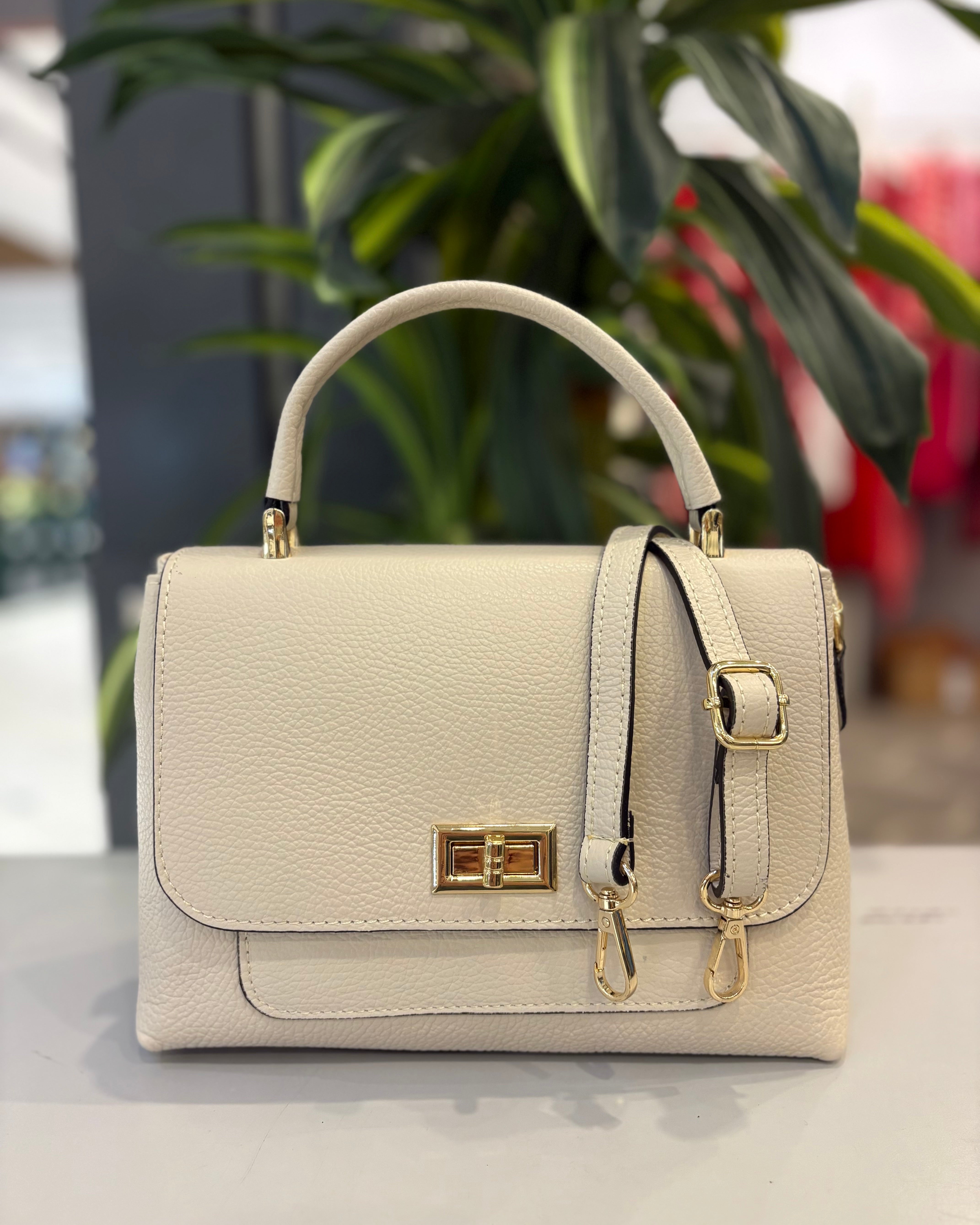 Mazzarino Leather Top Handle/Cross Body Messenger Bag - Cream