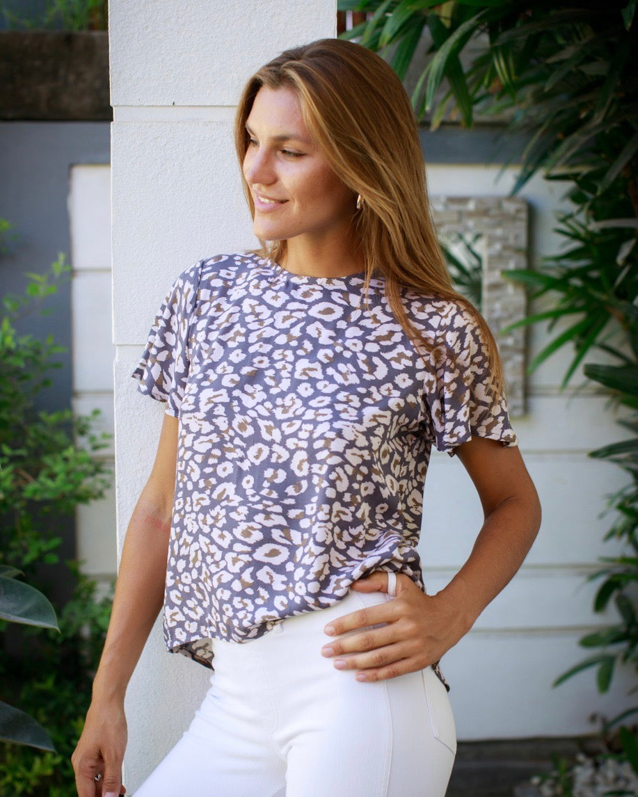 Mimi Top - Coffee Leopard