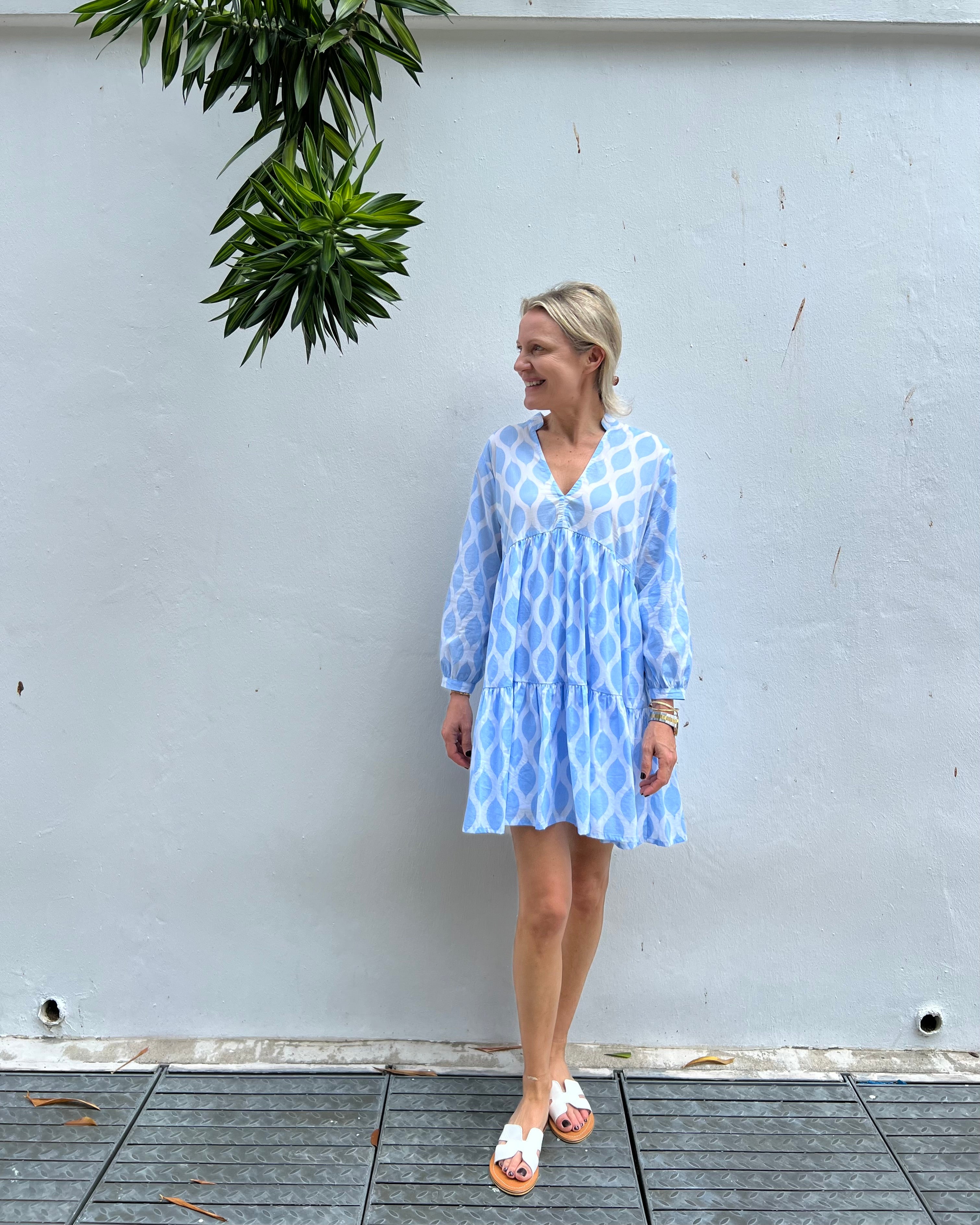 Morgan Dress - Alice Blue London Trellis Cotton