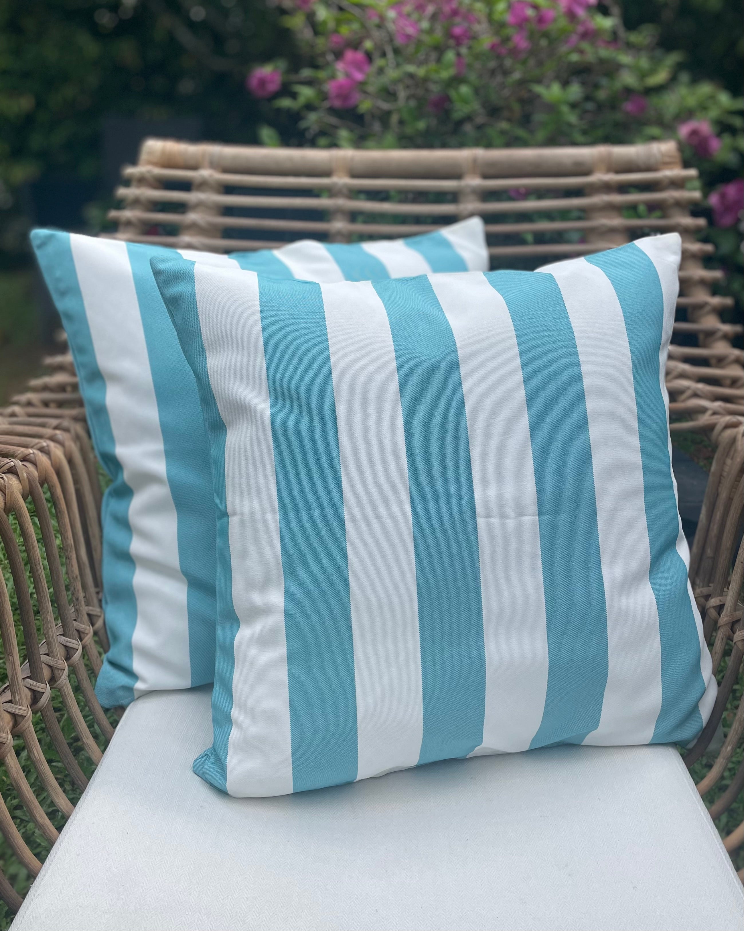 Mykonos Outdoor Cushion Cover - Aqua Stripe
