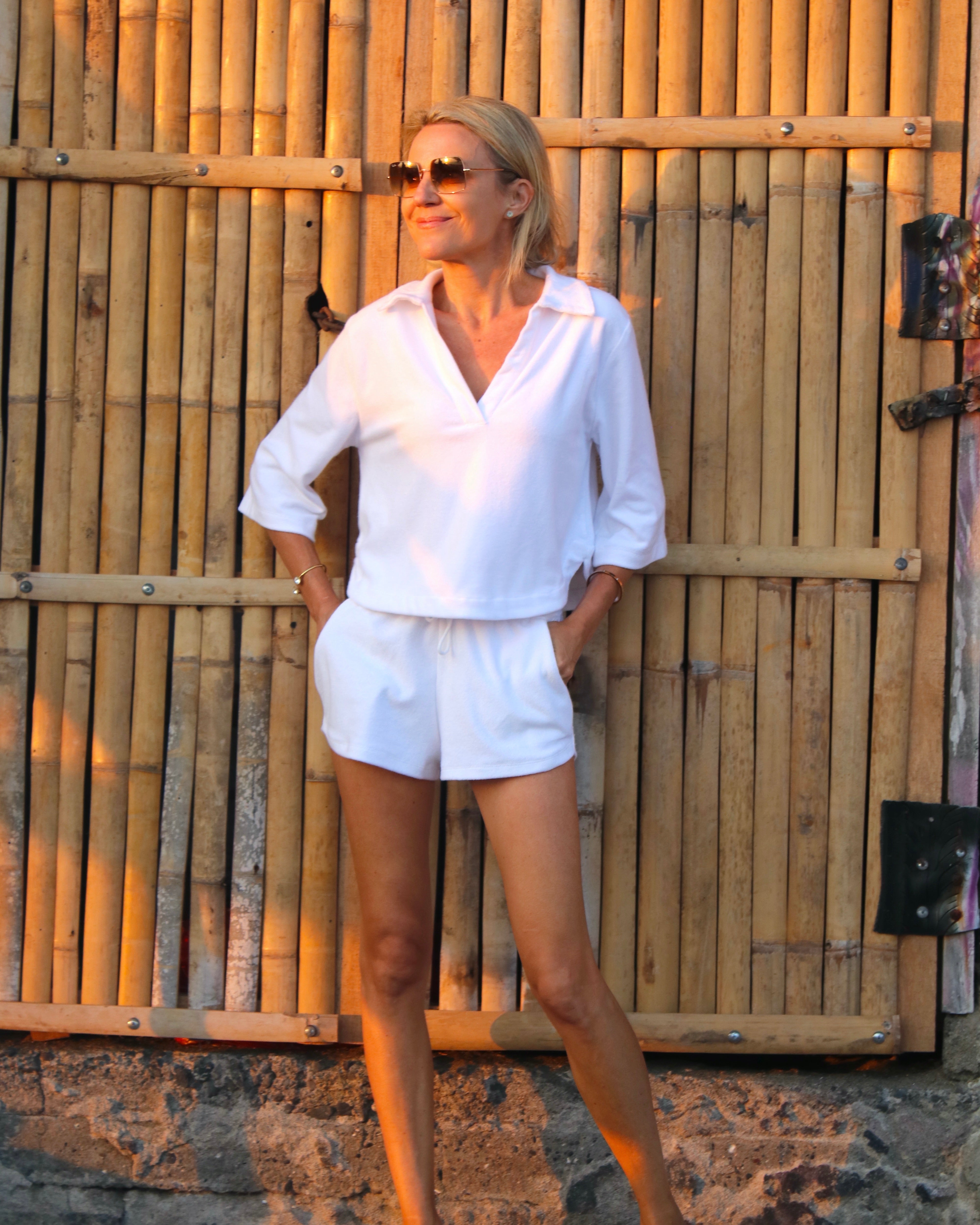 Naomi Shorts - White Terry Towelling