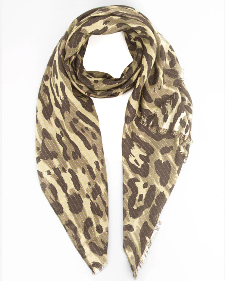 Neutral Leopard/Gold Stripe Scarf