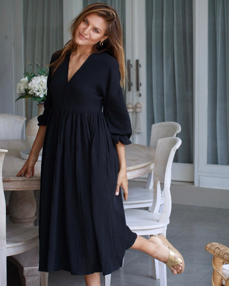 Pearla Dress - Black Cotton
