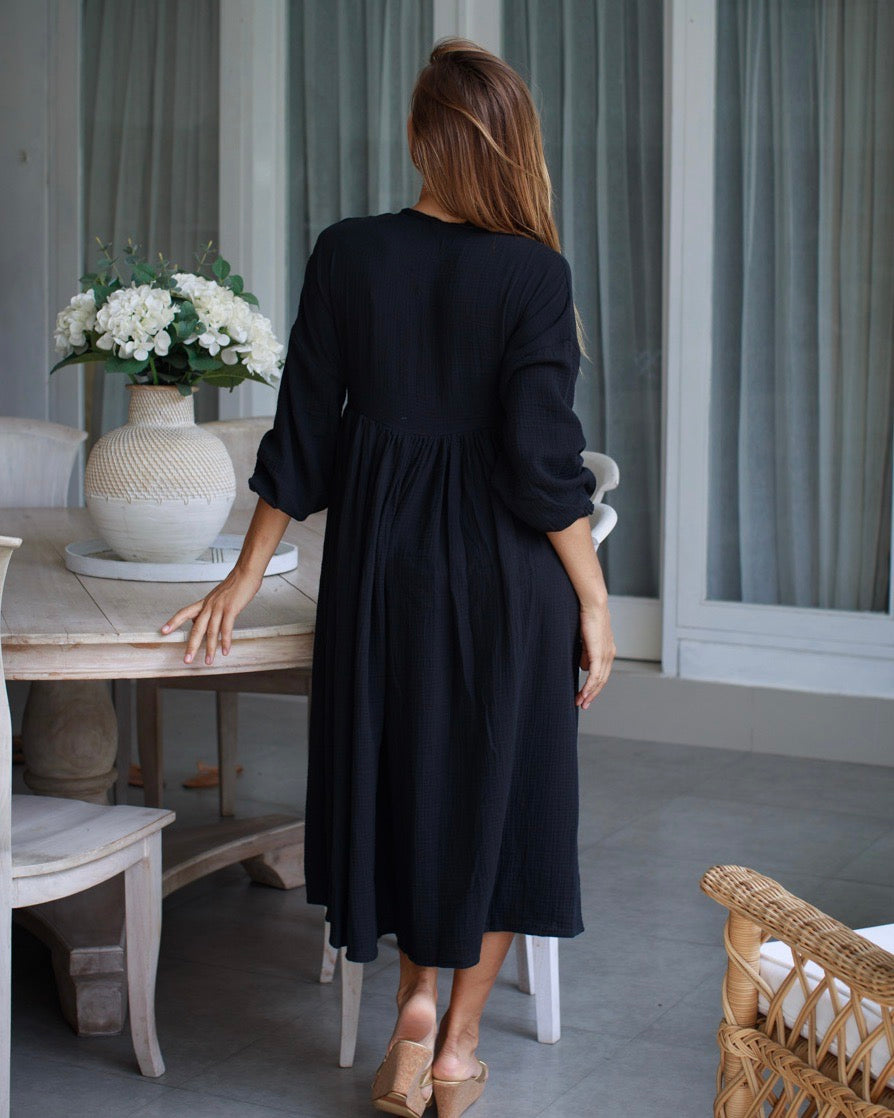 Pearla Dress - Black Cotton