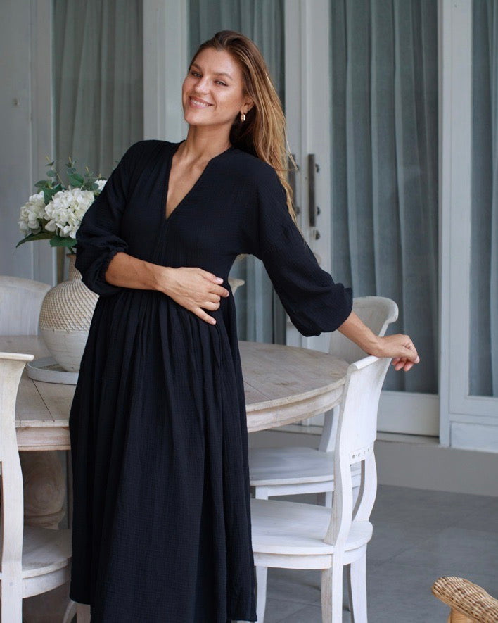 Pearla Dress - Black Cotton