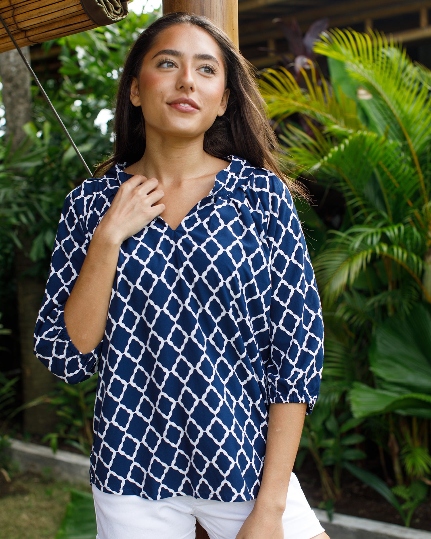 Pippa Top - Navy/White Marquis