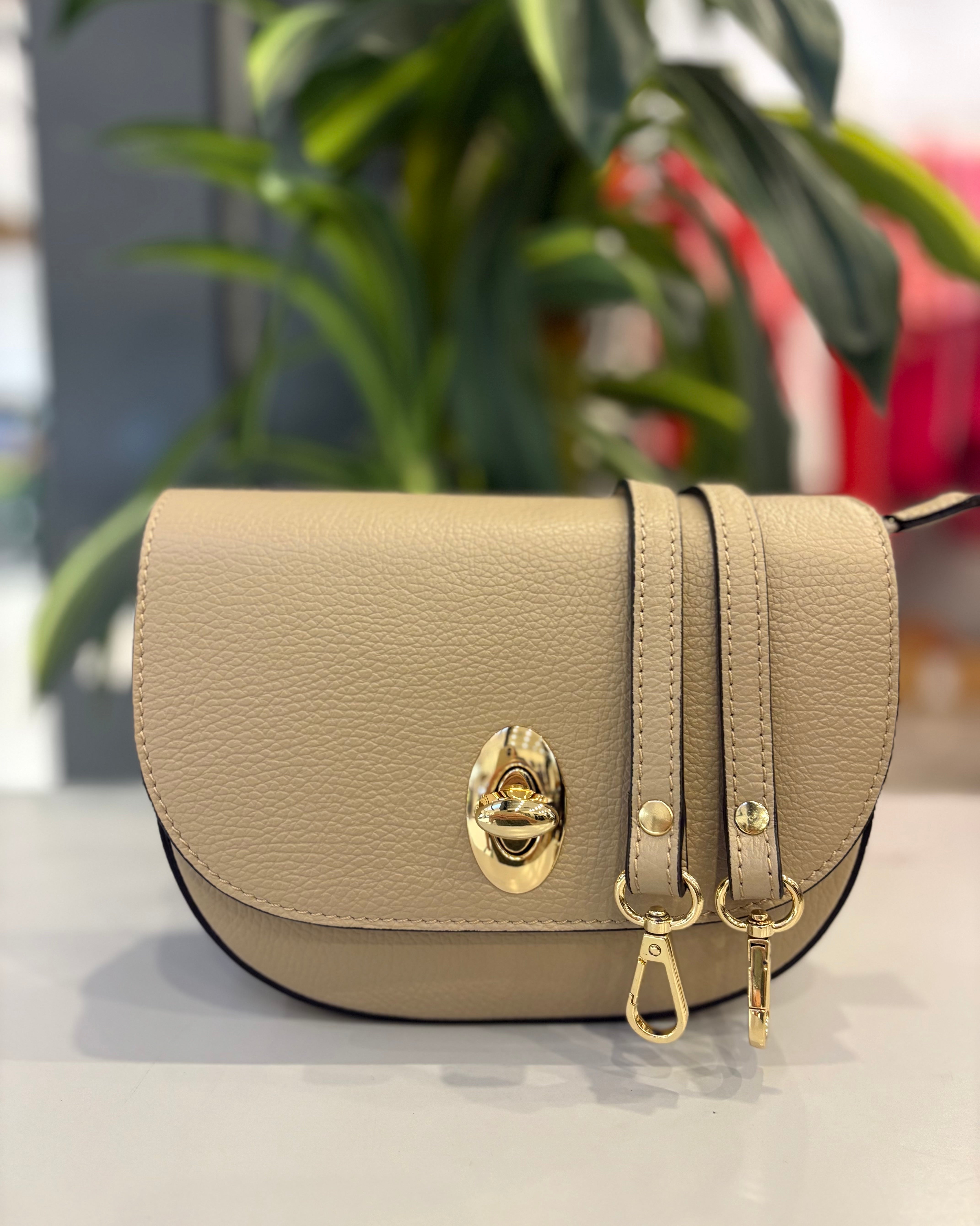 Puglia Leather Saddle Bag - Beige