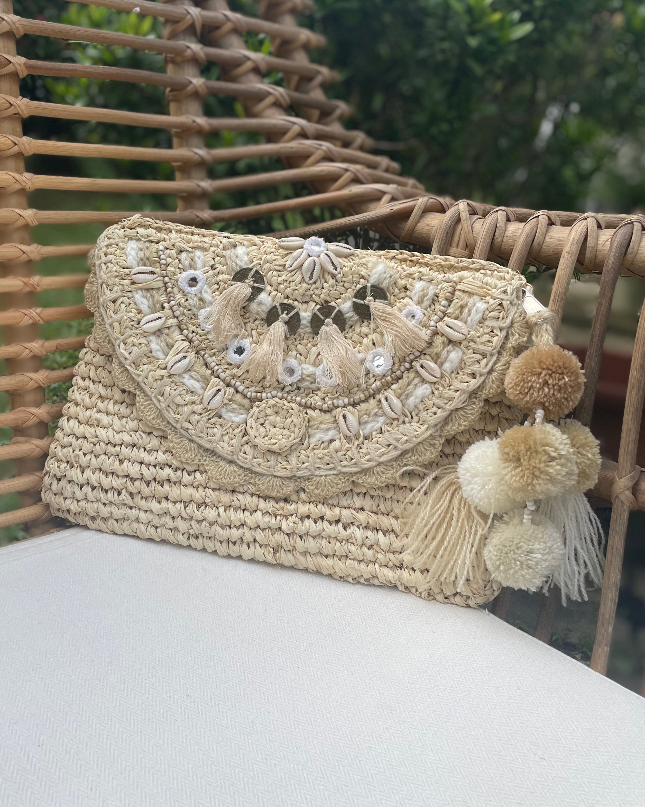 Menorca Pom Pom Clutch - Beige