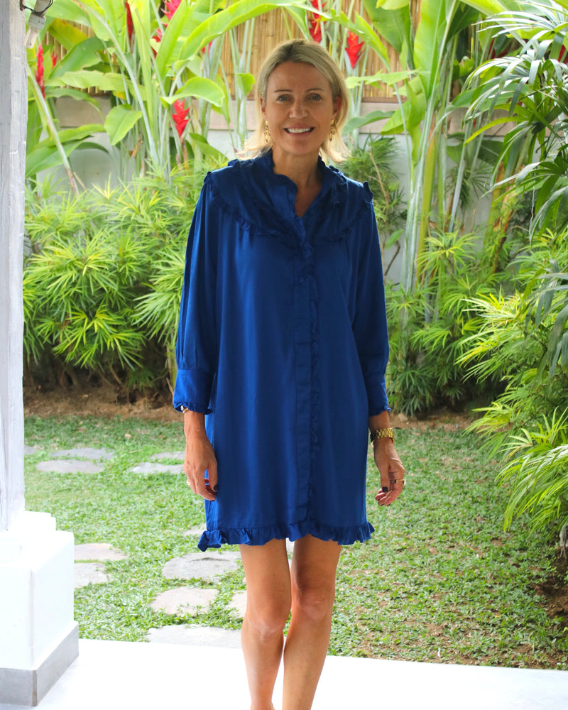 Sandra Dress - Midnight Blue Bamboo Satin