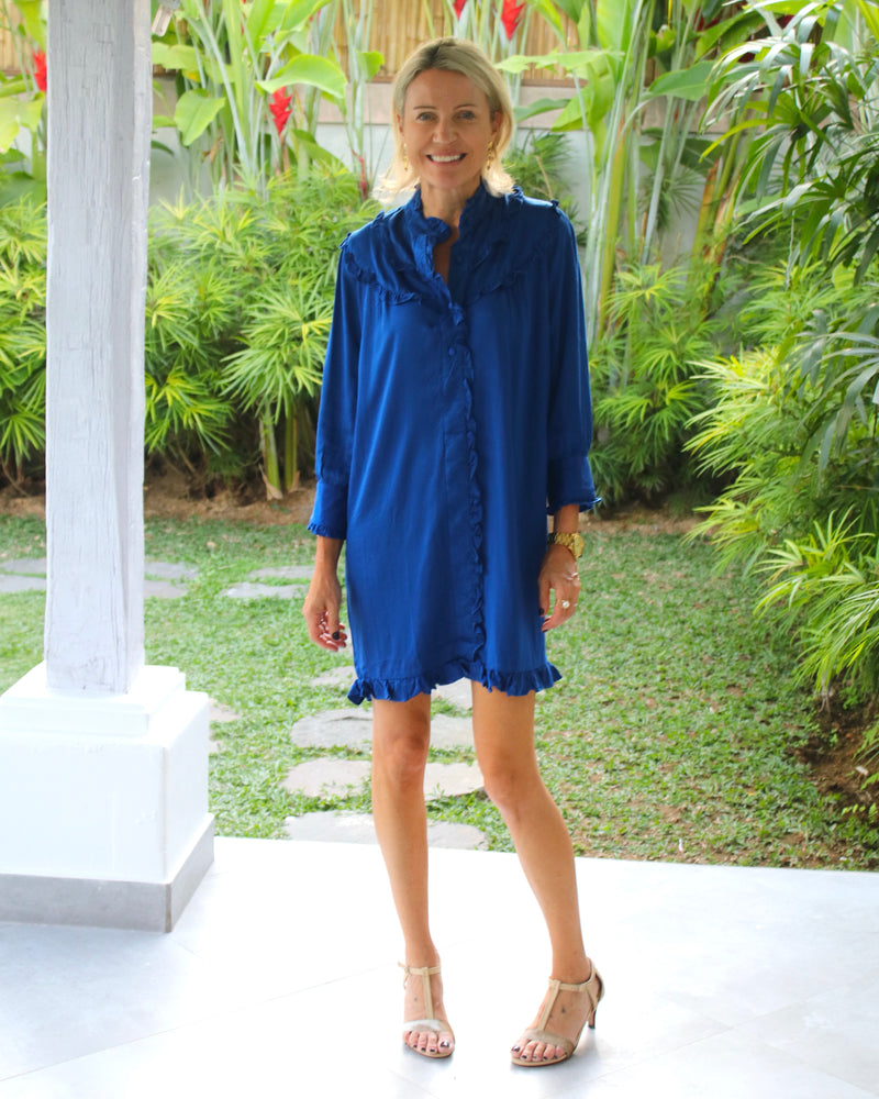 Sandra Dress - Midnight Blue Bamboo Satin