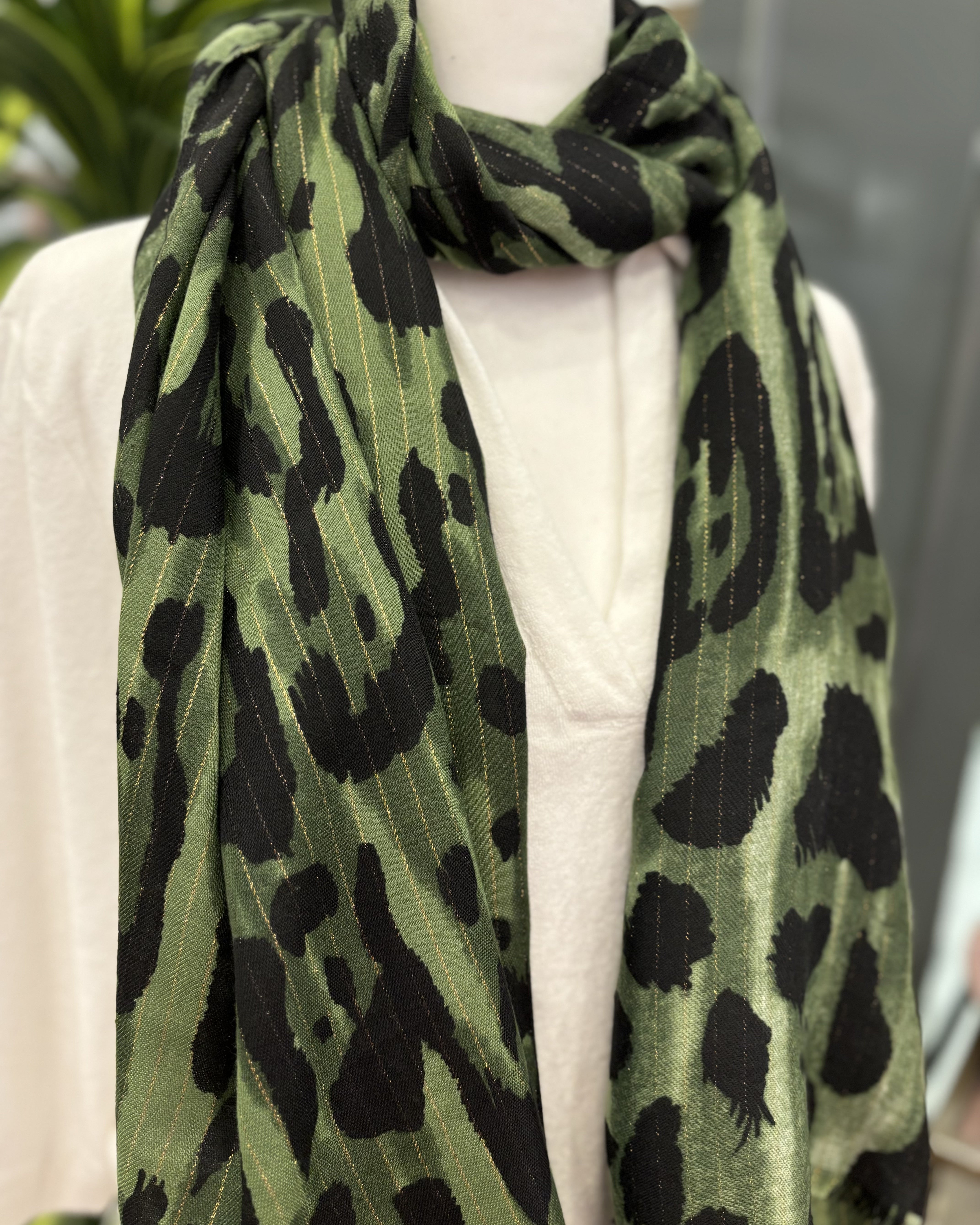 Green Leopard/Gold Stripe Scarf