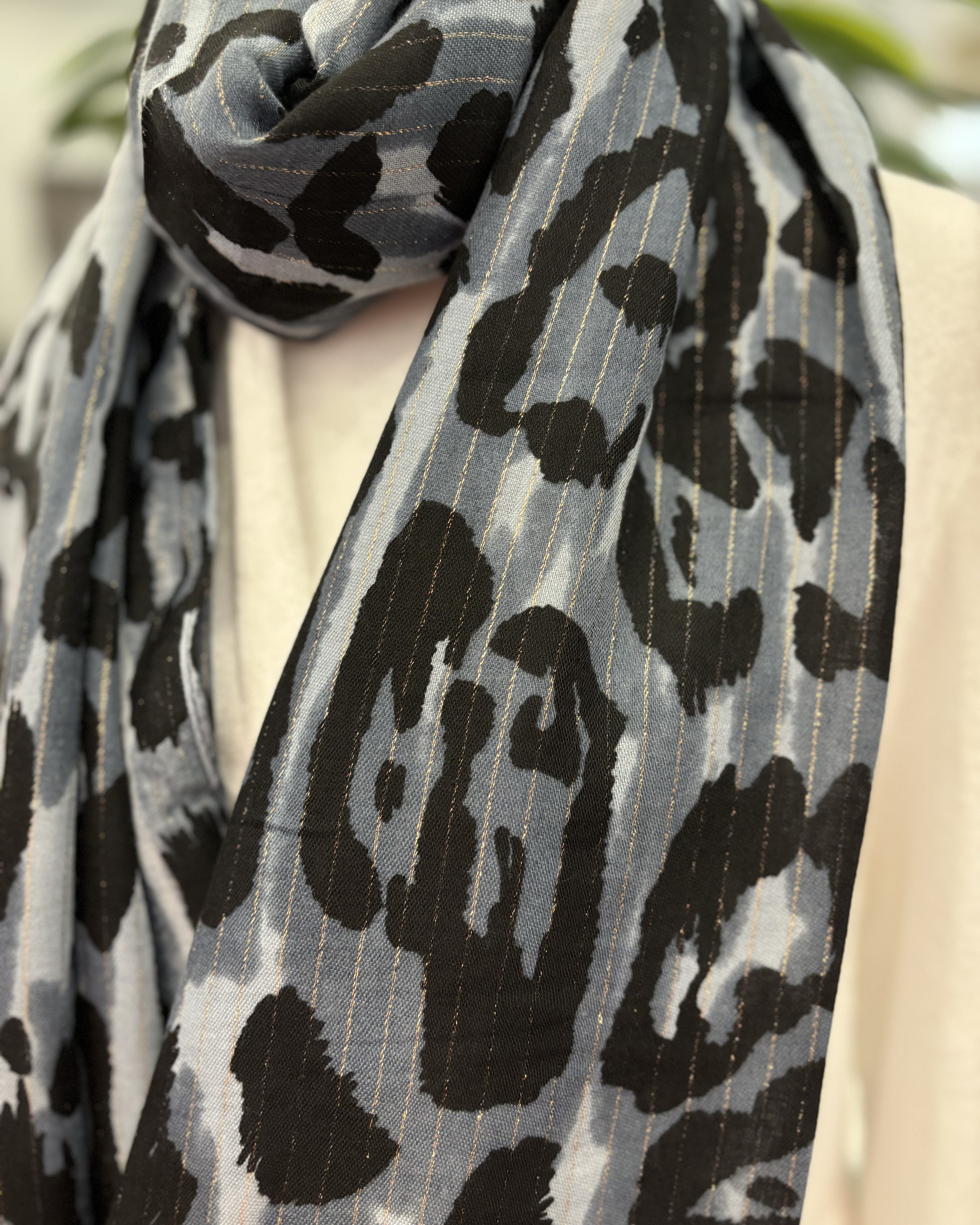 Grey Leopard/Gold Stripe Scarf