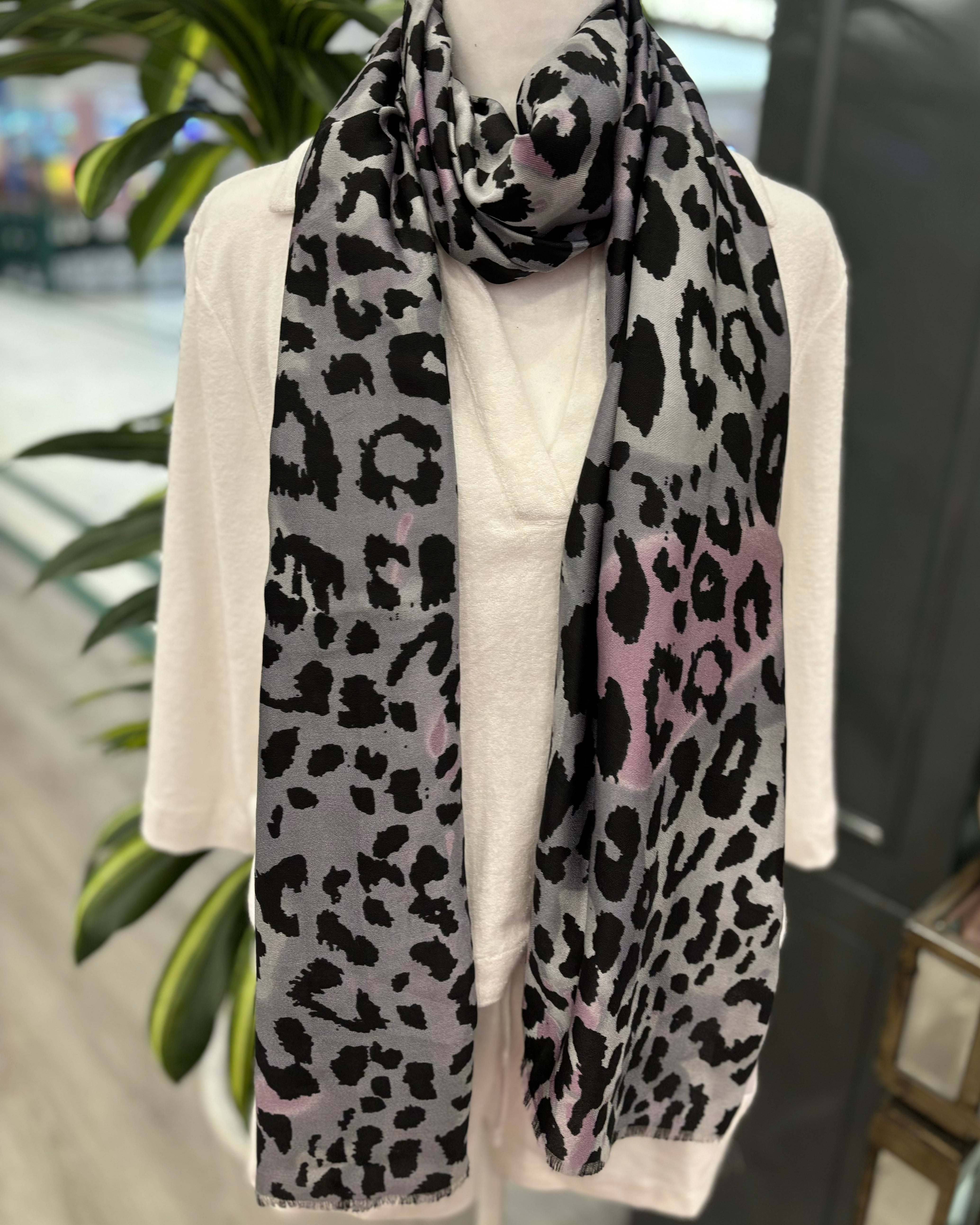 Grey/Pink Leopard Scarf
