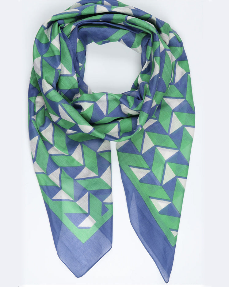 Blue Geo Print Border Scarf