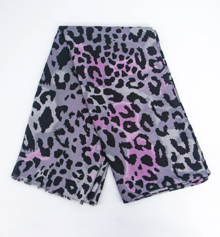 Grey/Pink Leopard Scarf