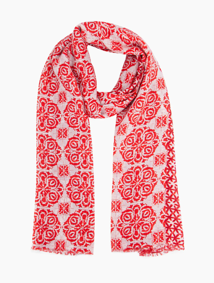 Red Floral Mosaic Scarf
